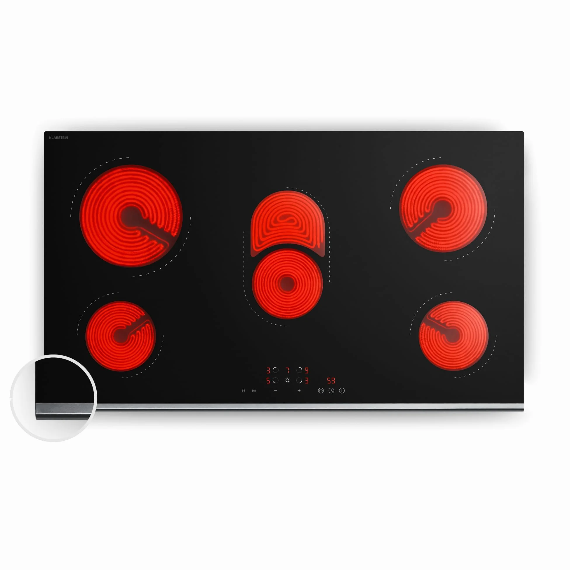 Klarstein Verosteel Vitroceramica 91 cm - Placa Vitrocerámica 5 Zonas, 8400 W, Control Táctil, Temporizador & Bloqueo Infantil, Superficie Fácil de Limpiar, Diseño Minimalista Encastrable