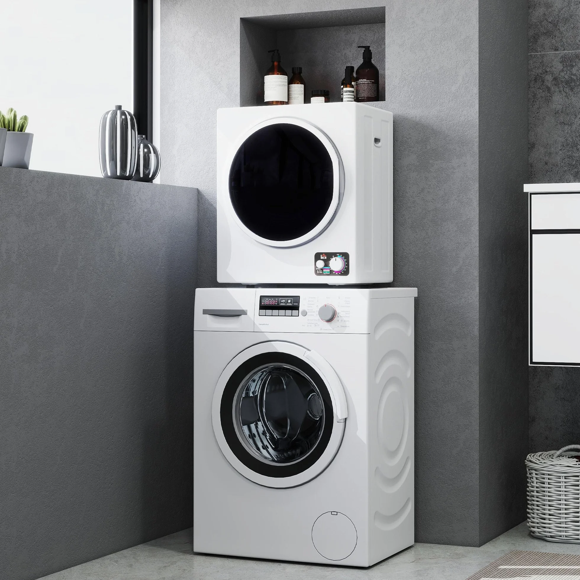 HOMCOM Secadora portátil con tubo de evacuación, secadora eléctrica 850 W, 4 Kg, 4 modos de secado, 2 niveles de calentamiento, tambor de acero inoxidable, instalación en pared, para apartamento