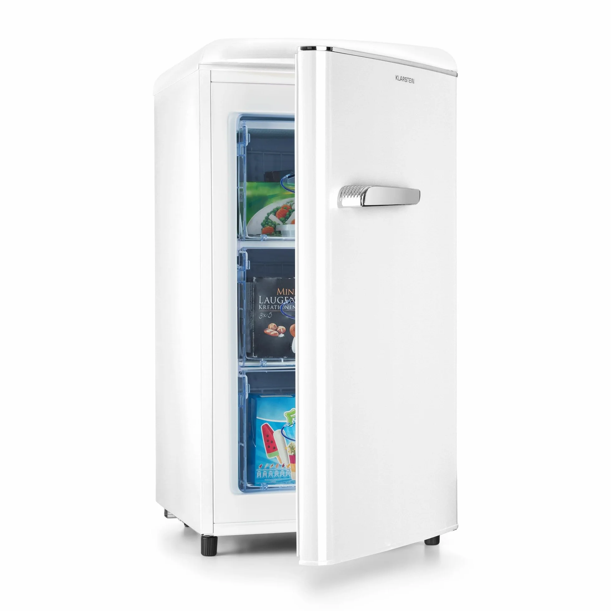 Klarstein Laika - Congelador, Termostato con 5 niveles, Temperaturas de -24 a -15 °C, 3 cajones extraíbles, CEE E, Capacidad de 60 L, Crema