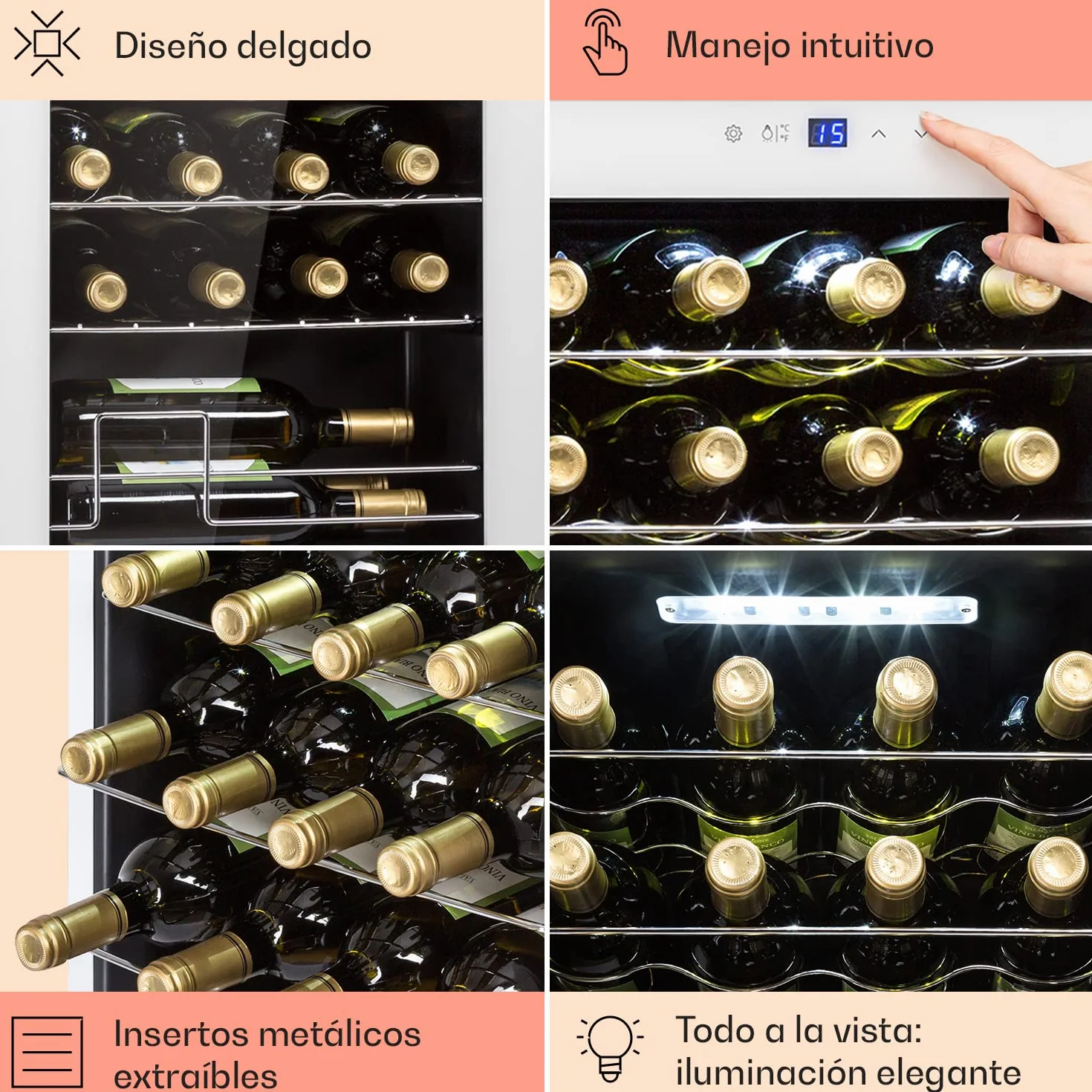 KLARSTEIN Vinoteca para Vinos de 53L Nevera Vino Una Zona, Botellas Vino, Proseco y Cervezas, Vinoteca Pequeña Puerta Cristal para Interior y Exterior, Nevera para Vinos Capacidad 20 Botellas