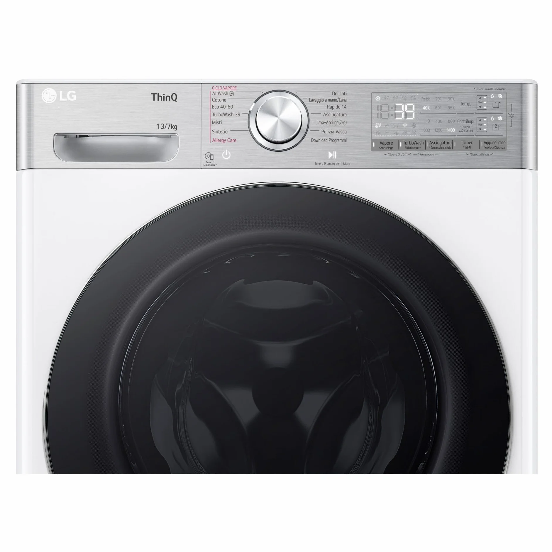 LG AI DD D4R9513TPWC Lavadora Secadora 13/7 kg Serie R9 Clase D Lavadora Secadora 1.400 RPM TurboWash 360 Vapor Steam+ y Antiarrugas, Dosificación Automática, Wi-Fi, Blanco