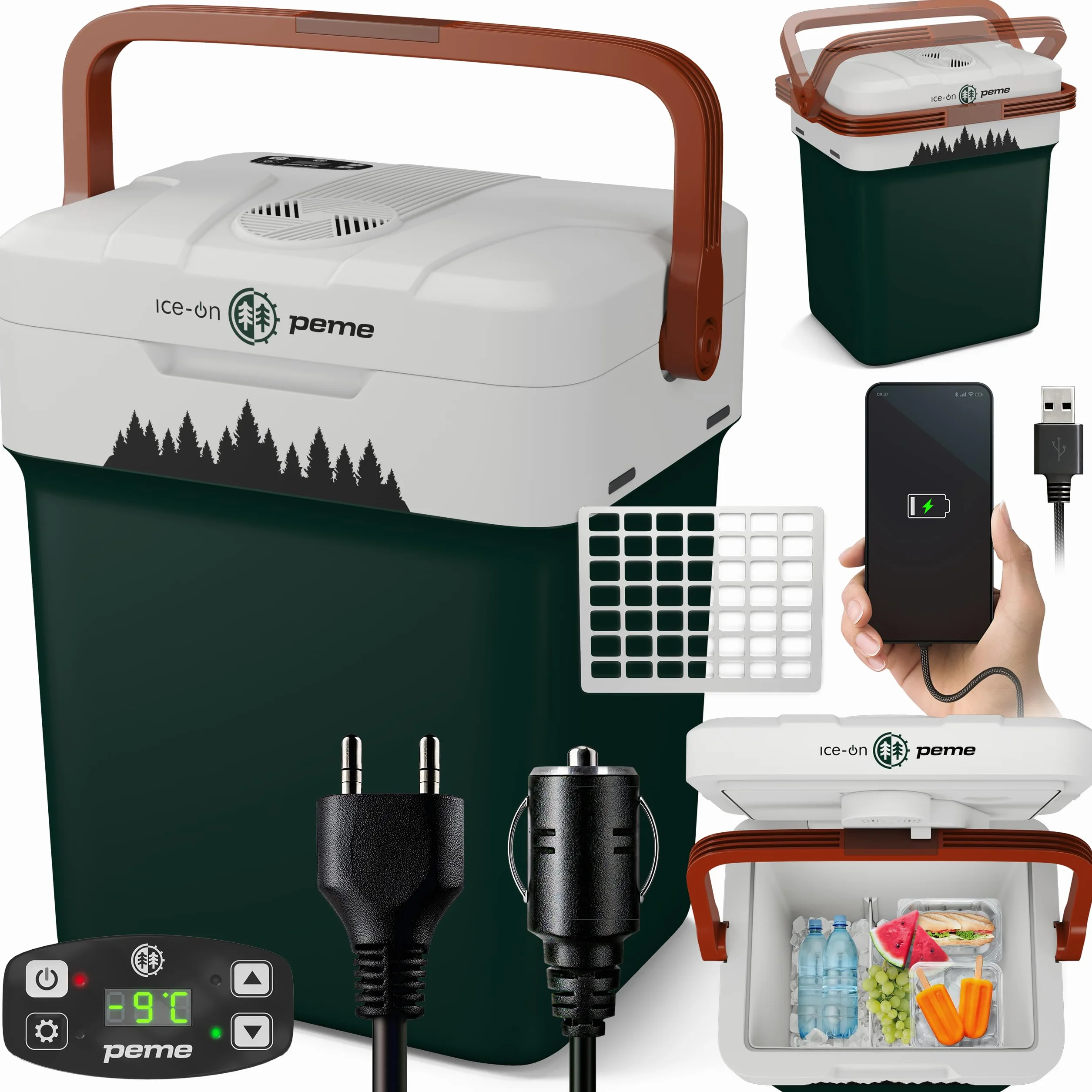 peme Nevera Portátil Eléctrica para Coche Camping Frigorífico Viaje Auto 12V Termoeléctrica con Enchufe Silenciosa Portatil Congelador Frigorifico Fridge Camper Frigoba 220 240 V 25,7L – Essential