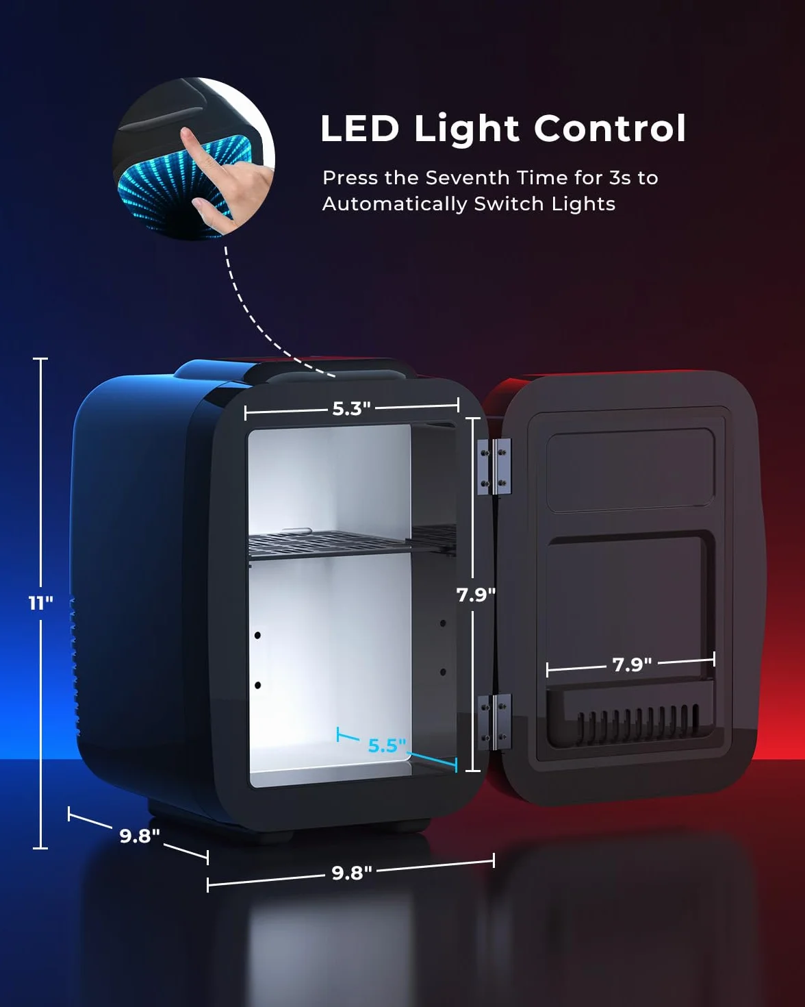 BEICHEN Mini Nevera, 4 L/6 latas, Silenciosa, 7 Modos de Luz RGB, 2 en 1 de Refrigeración y Conservación de Calor para Bebidas y Cuidado de La Piel, Mini Nevera para Gaming, Oficina, Coche (Negro)