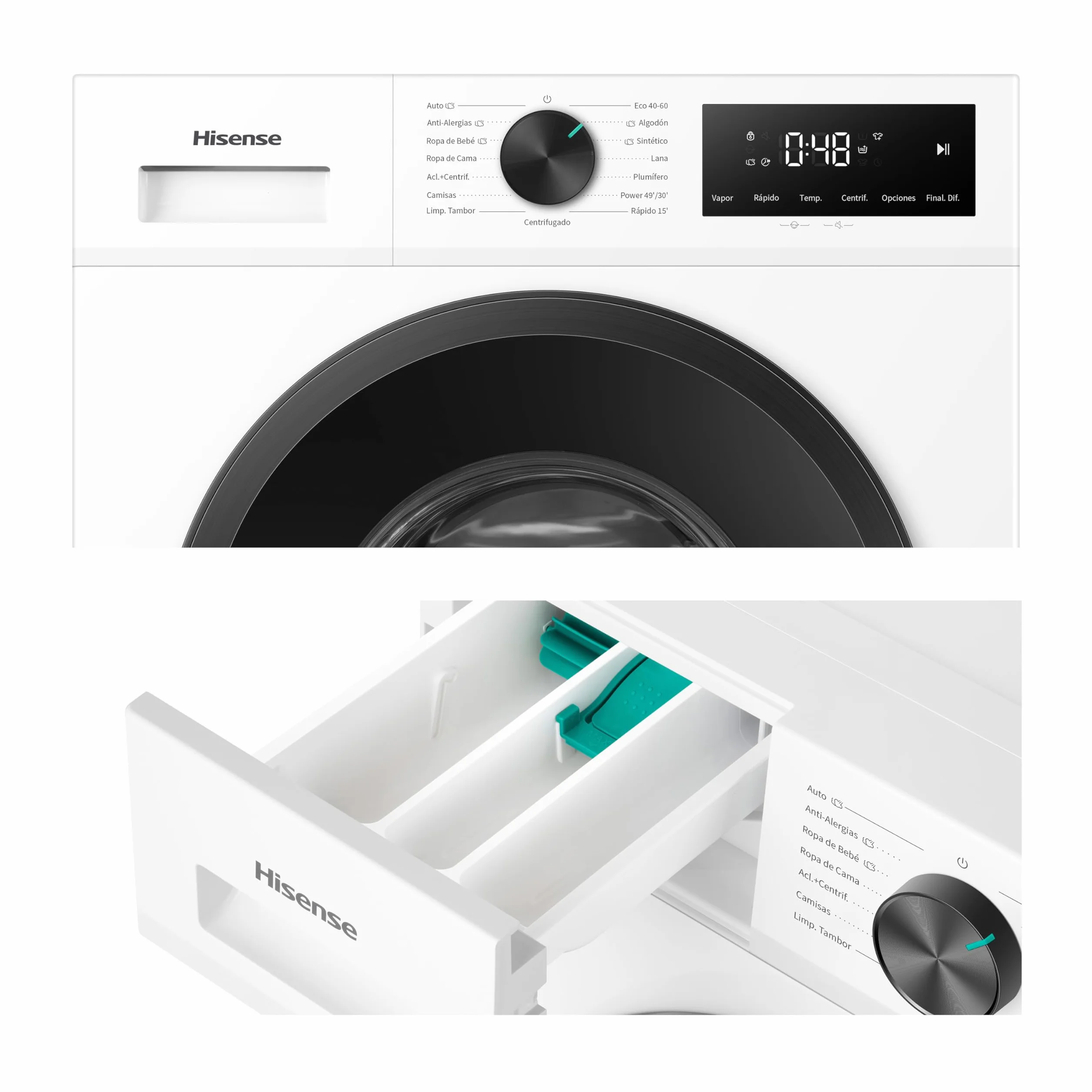 Hisense WF1I1142BWL - Lavadora 11 Kg, 1400 rpm, Clase A, Fondo 59cm, Lav. Power 49’ y Rápidos 30' y 15', Dispensador Automix, Lavado Auto Wash, Antiarrugas, iFit™ Fondo Optimizado, Vapor 99,9%, Blanco