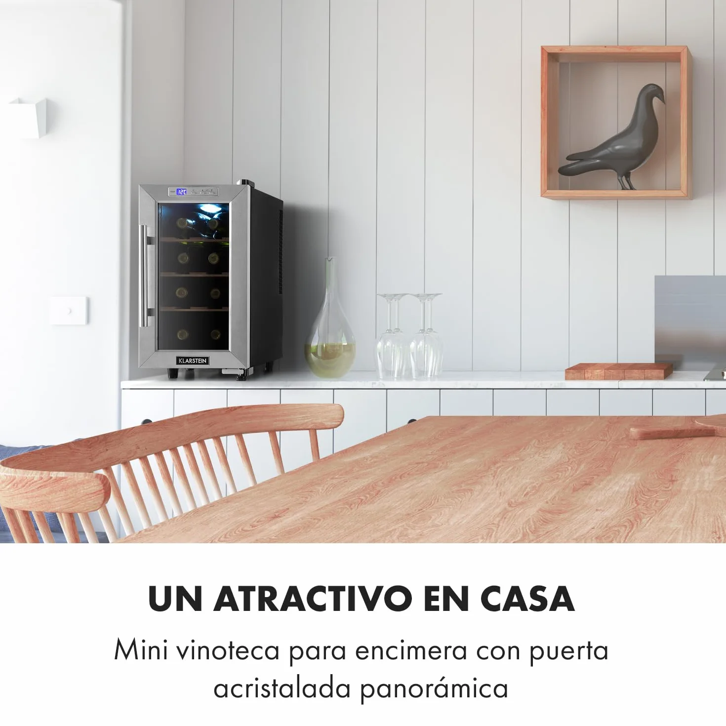 KLARSTEIN Vinoteca 6 Botellas, Nevera Vinos de Una Zona, Nevera Expositora Vino y Cerveza, Vinoteca Pequeña Interior y Exterior con Puerta de Cristal, Nevera Vino Protección UV, Panel Táctil, 4-22°C