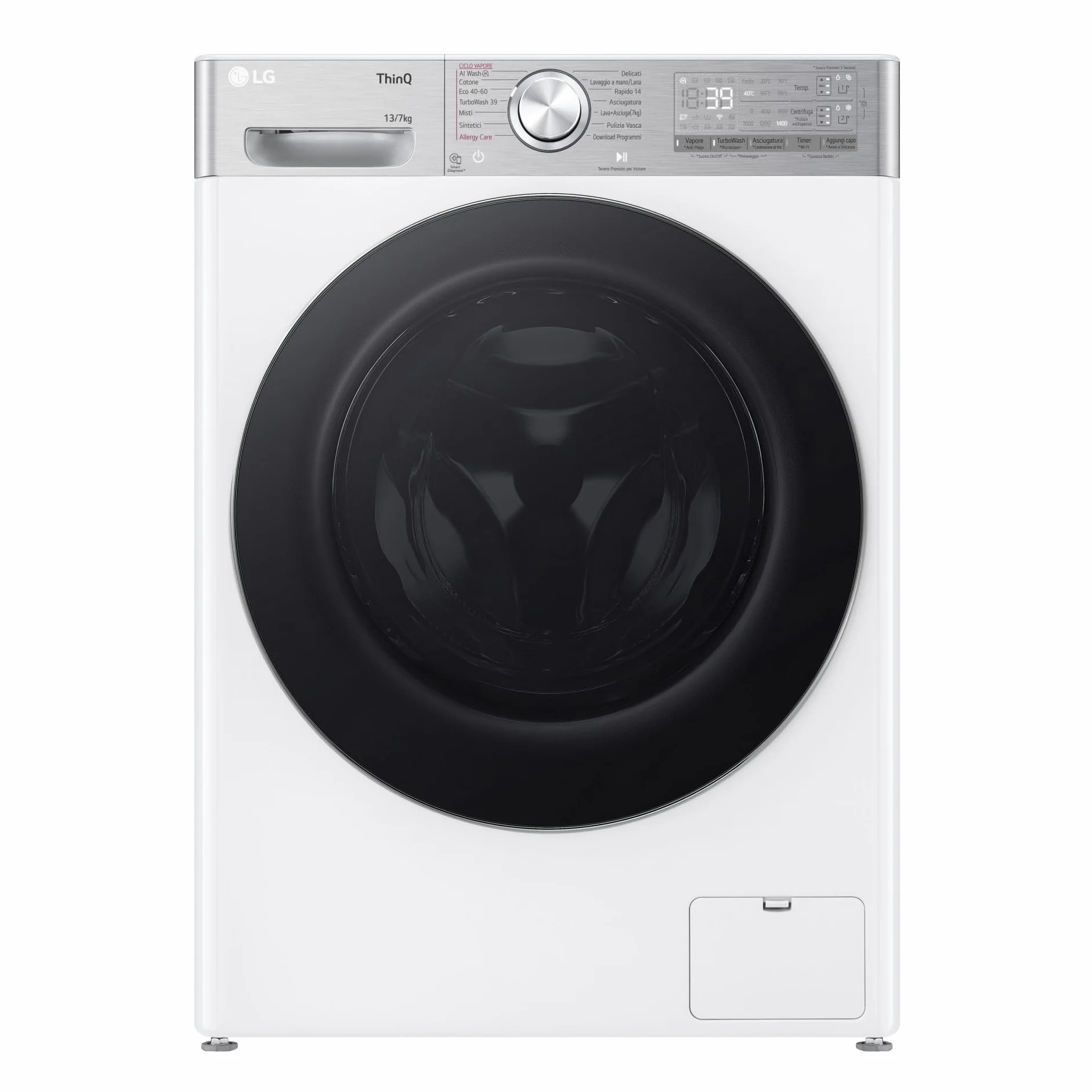 LG AI DD D4R9513TPWC Lavadora Secadora 13/7 kg Serie R9 Clase D Lavadora Secadora 1.400 RPM TurboWash 360 Vapor Steam+ y Antiarrugas, Dosificación Automática, Wi-Fi, Blanco