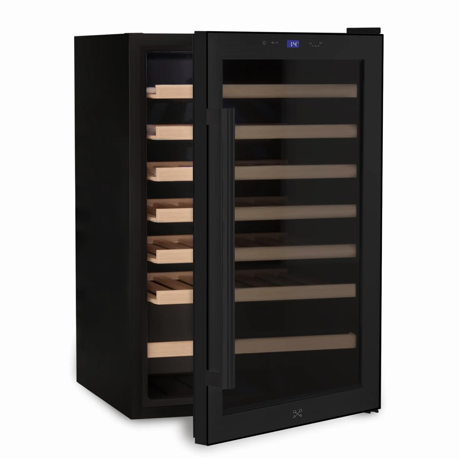 LES PETITS CHAMPS Vinoteca 48 Botellas CAVCB48 Black Edition, 128L, 6 Estantes de Madera, Ajustable de 4 a 18°C, Enfriamiento Termodinámico, Diseño Elegante, LED, Anti-UV