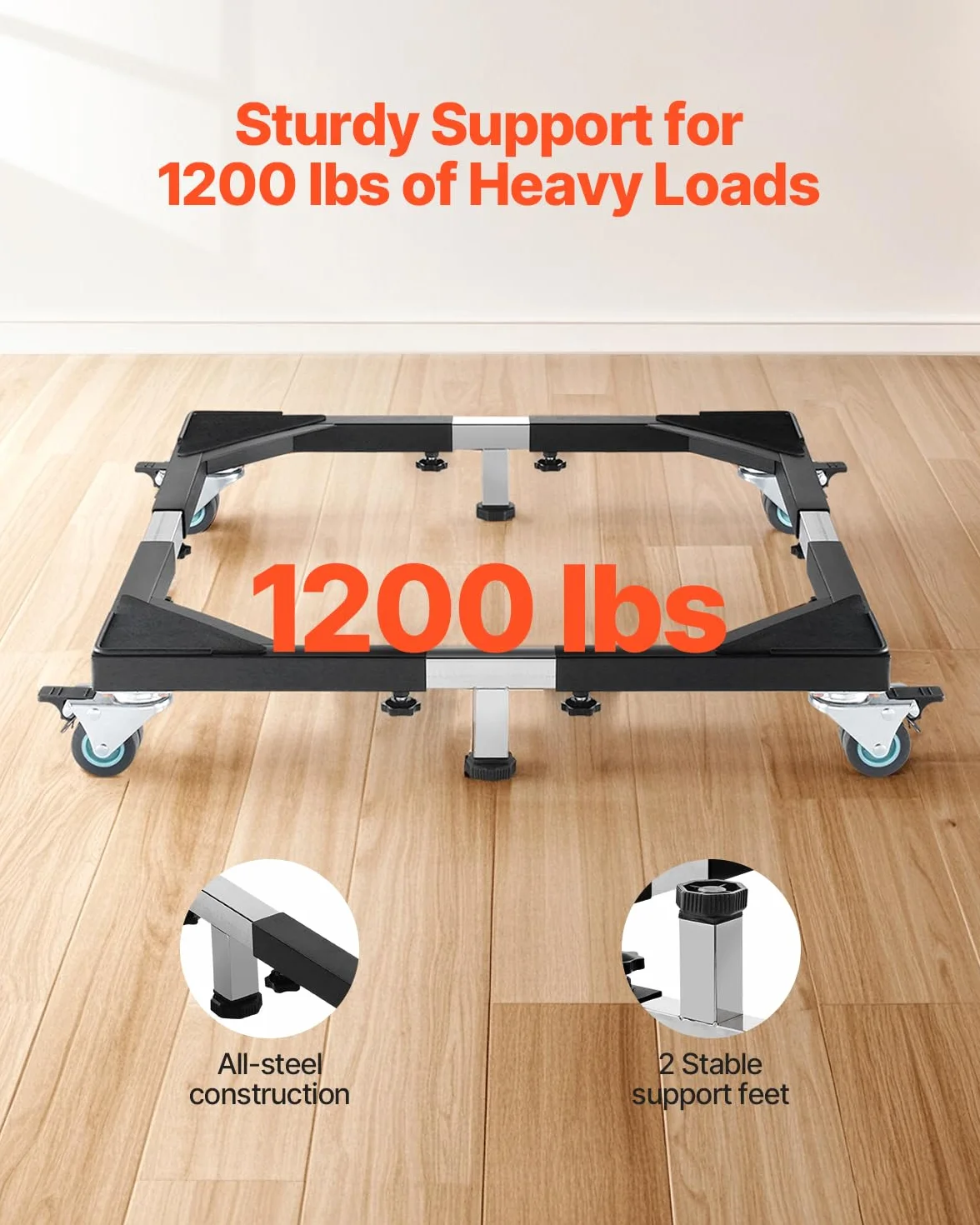 VEVOR Base Móvil para Muebles 930 x 810 x 100 mm con 8 Ruedas Gemelas con Bloqueo y 4 Frenos, Capacidad de Carga de 544 kg, Plataforma Rodante Ajustable de 584,2-929,64 mm para Lavadora, Frigorífico