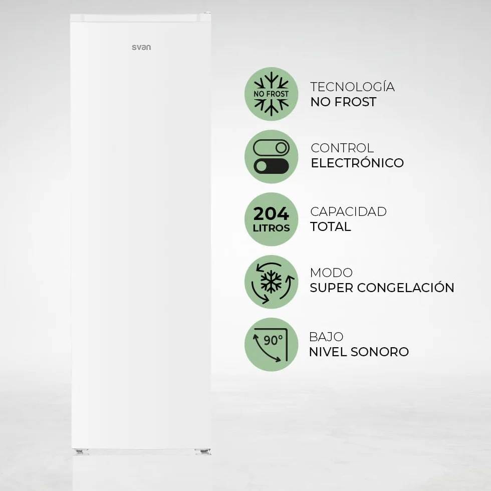 Svan Congelador Vertical Blanco SCV175500ENF 204 L Puerta Reversible Eficiencia Energética Clase E