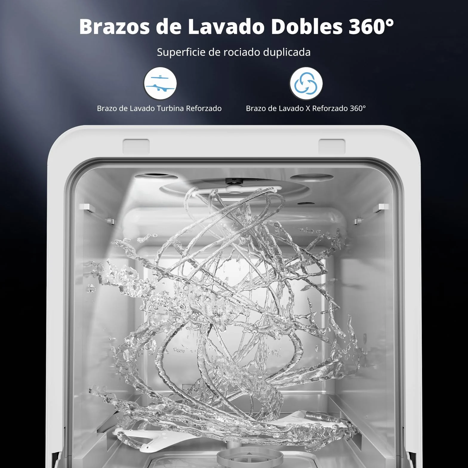 AIRMSEN Lavavajillas de Encimera Mini Lavavajillas con Tanque de 5L, 7+2 Programas Diseño Ultra Estrecho (37x50cm) y Gran Profundidad Lavavajillas Compacto Rociado Dual 360° Blanco (Blanco)