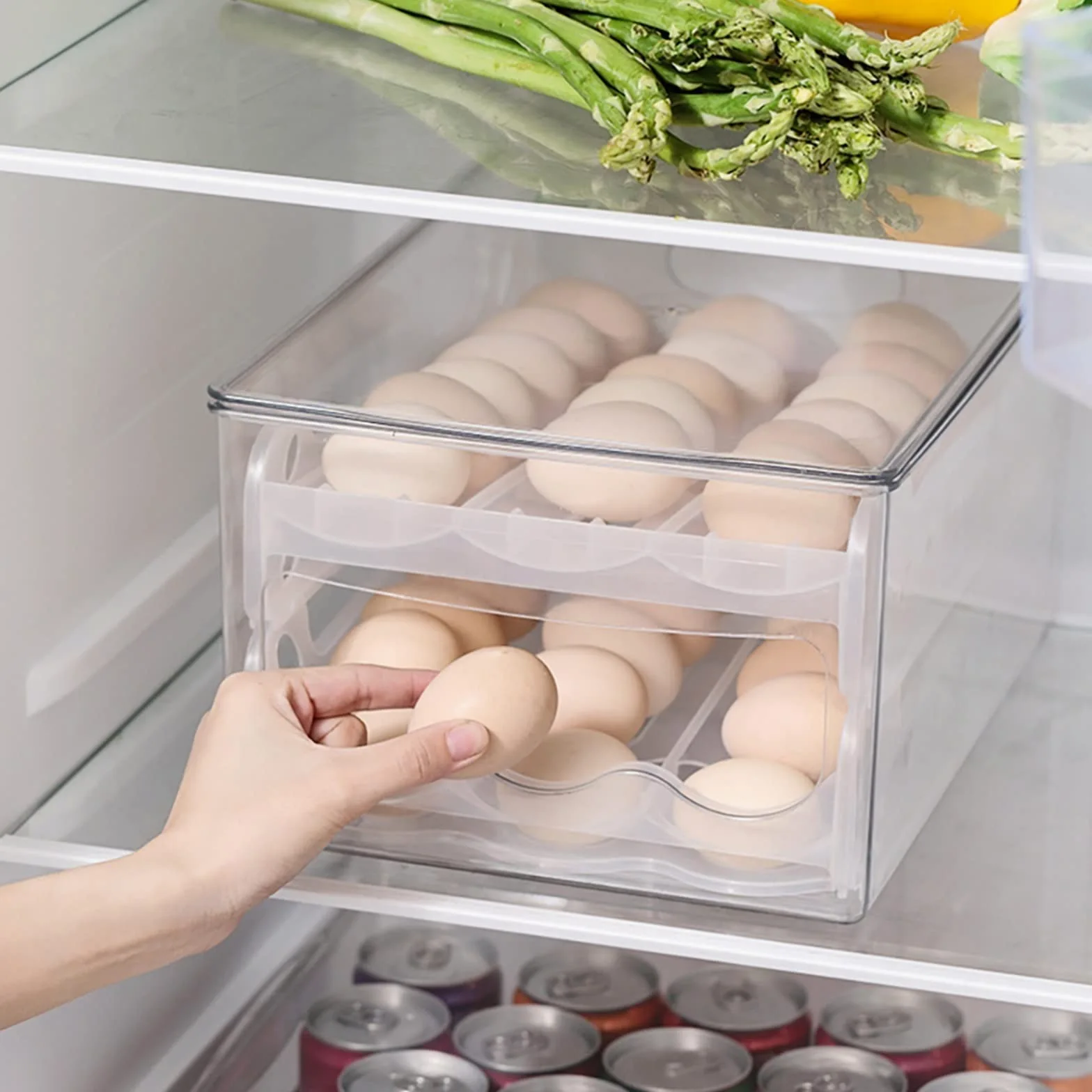 Caja de Huevos para Nevera, Caja de Almacenamiento Deslizante automática, organizadores de Nevera, Soporte para Huevos, contenedor, cajón de Nevera, Caja de Huevos apilable