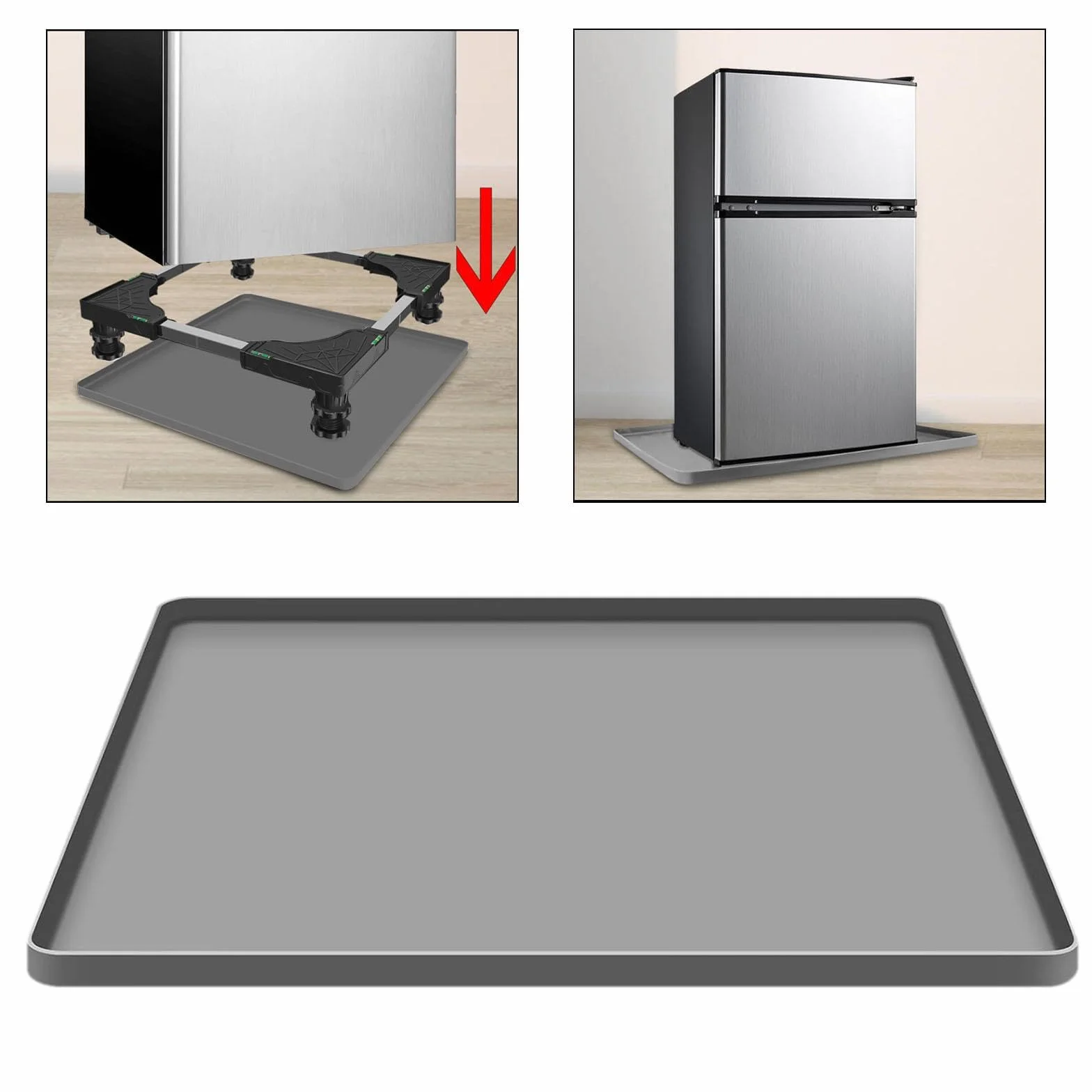 Bandeja de goteo de silicona, alfombrilla de silicona para el suelo del frigorífico, Mini bandeja de goteo multiusos reutilizable para dormitorio, gris, 65x60cm
