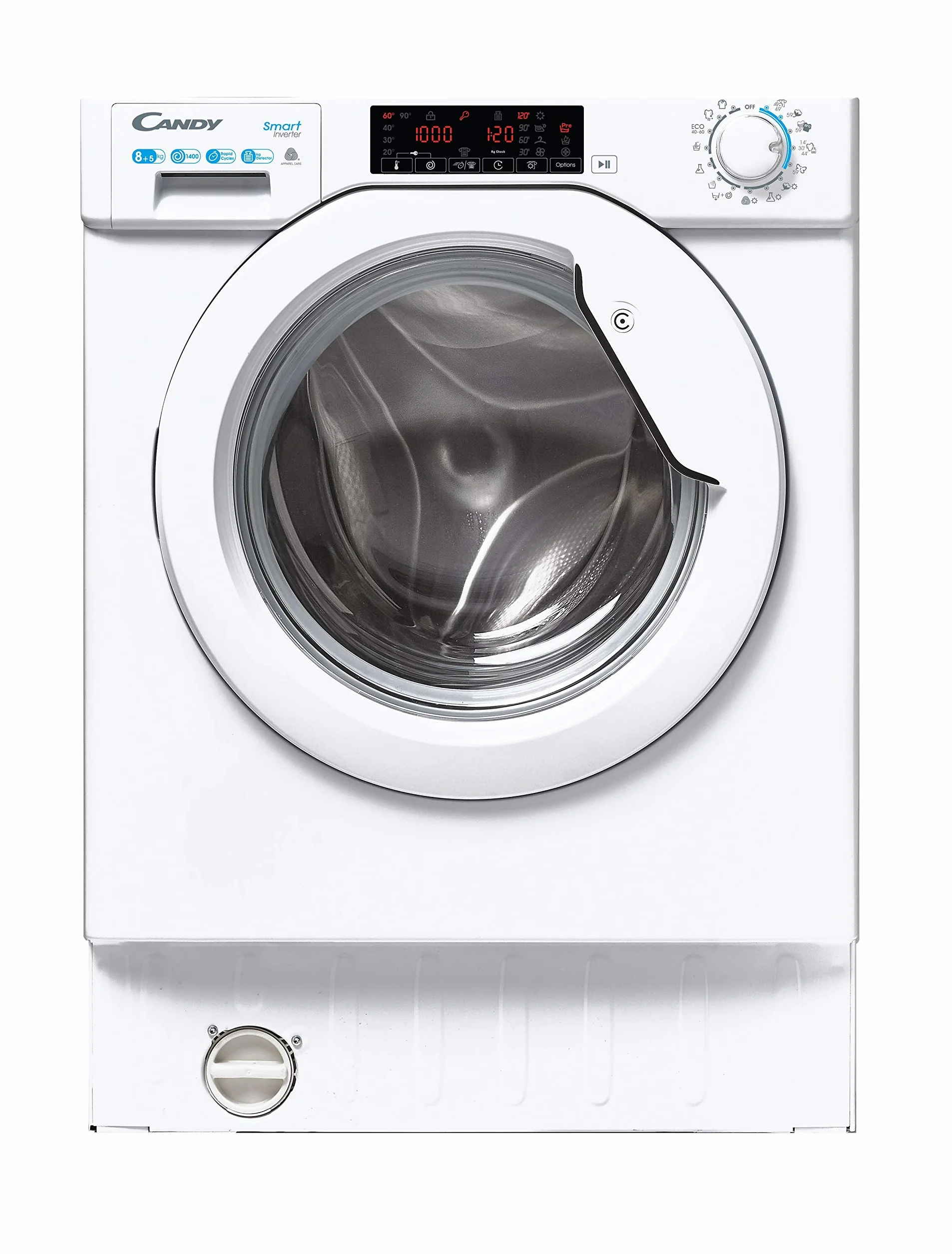Candy Smart Inverter CBD 485TWME/1-S, Lavasecadora Integrable, 8KG + 5KG, 1400RPM, 7 Ciclos Rápidos, Mix Power System, Certificado Lana, Selección Nivel Secado, Inicio Diferido 24H, Blanco