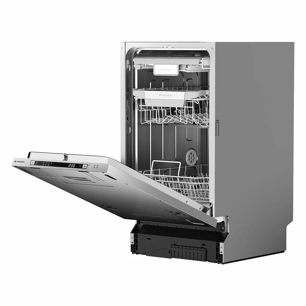 Aspes Lavavajillas Integrable 45cm Inox AJI104500ED. 2100W, 10 Cubiertos, 3 Bandejas, 7 Programas, Display LED manual, Eficiencia Energética Clase E