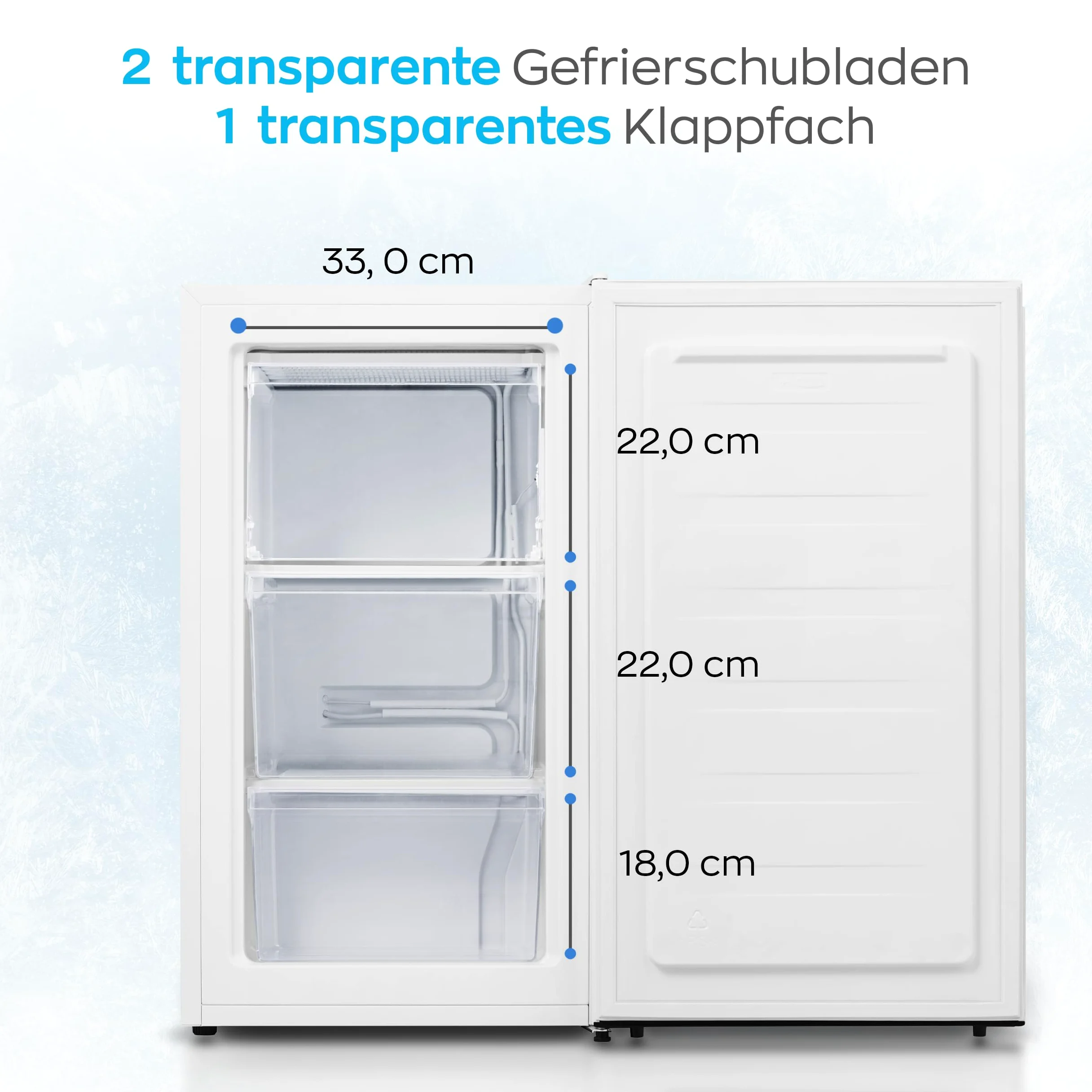 HEINRICHS - Congelador, 3 bandejas congeladoras, 7 posiciones de control de temperatura, flujo de aire, tope de puerta intercambiable, 61 litros de capacidad neta, temperatura: -18 °C ~ -38 °C, blanco