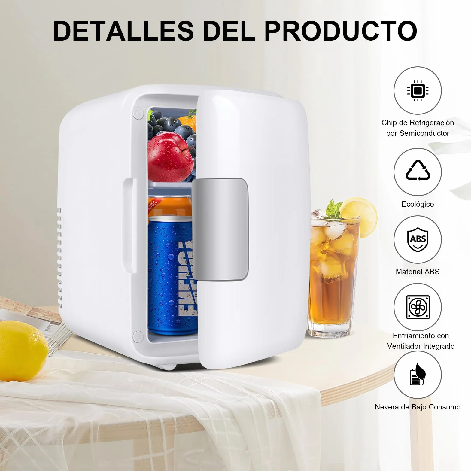 Nevera Pequeña - Mini Nevera, 4L Comética Pequeña Nevera para Dormitorio, CA 220V/ CC 12V para Coche, Mini Neveras Para Habitacion (Blanco)