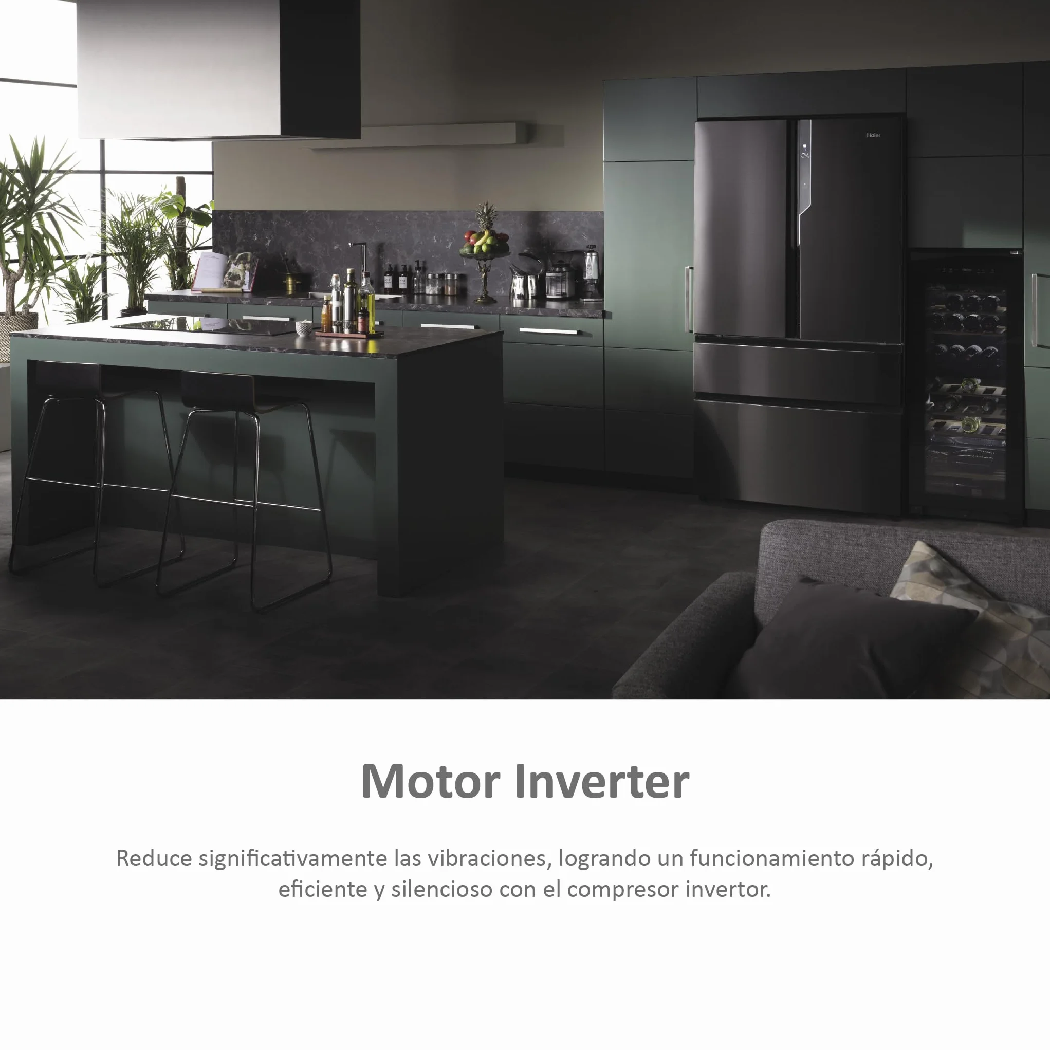 Haier FD 100 Series 7 HB26FSNAAA - Frigorífico, Puerta Francesa, Fabricación de Hielo Automática, Tecnología Antibacterias, Motor Inverter, Ancho 100cm, Capacidad XXL,Total No Frost, Titanium