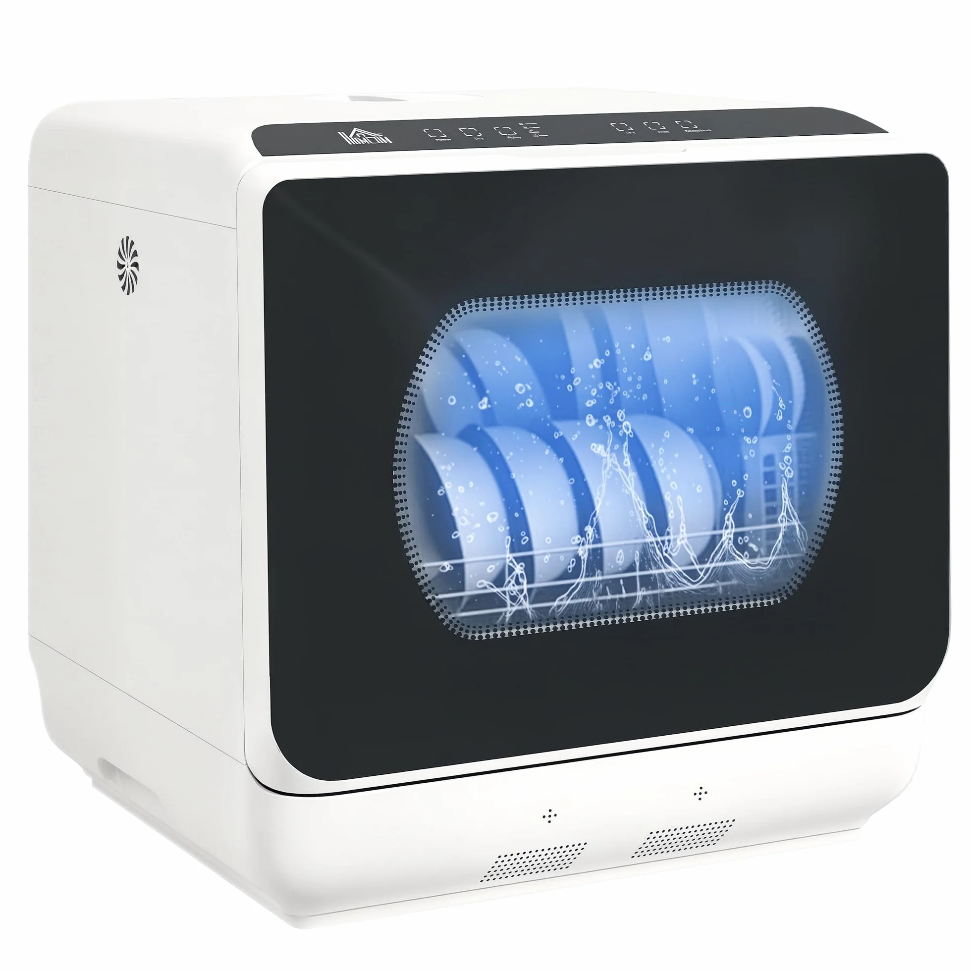 HOMCOM Lavavajillas de Encimera Pequeño con 5+1 Programas, ECO, Depósito de Agua 6L, Dos Modos de Suministro, Pantalla LED para Cocina y Apartamentos