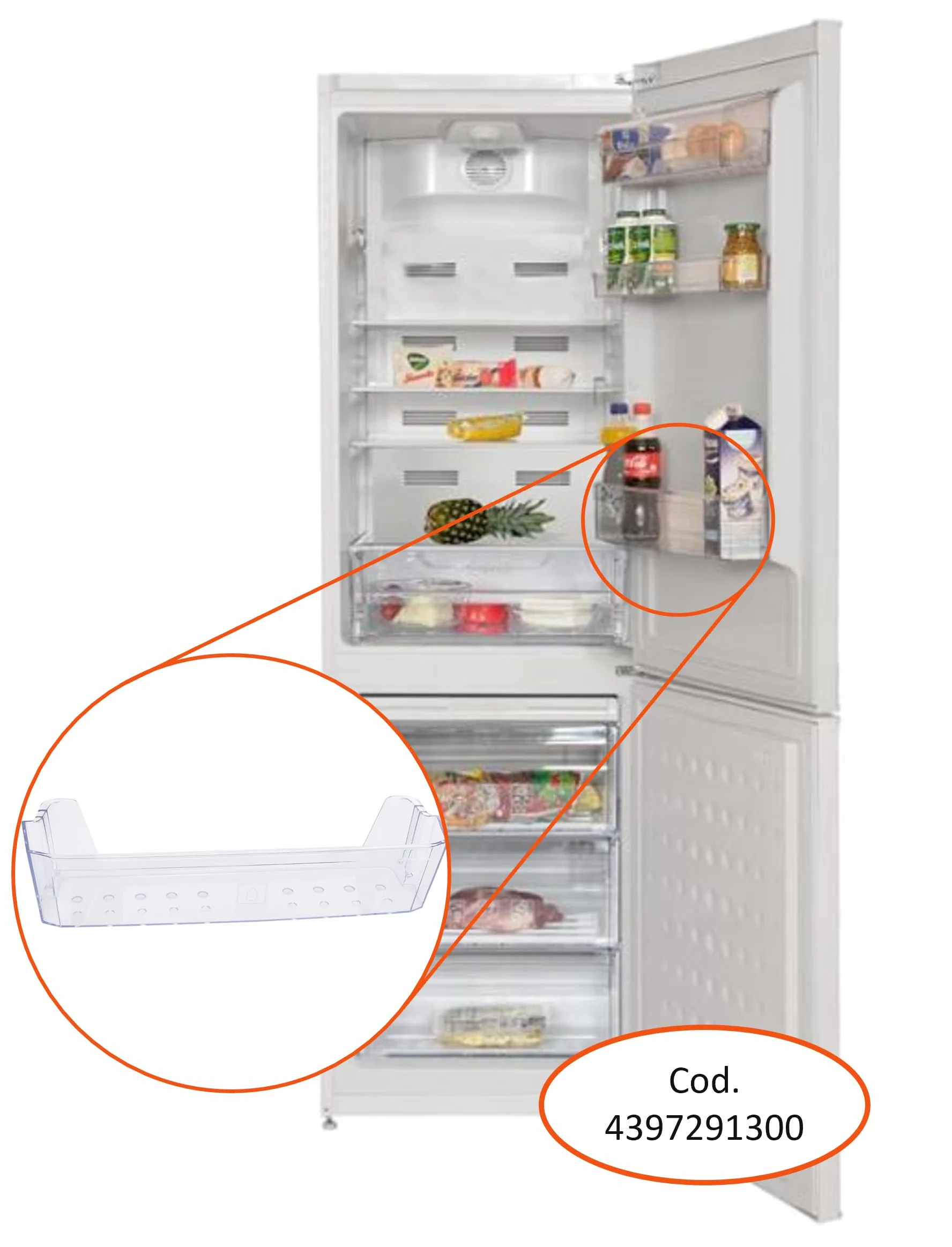 Recamania Botellero Frigorífico Compatible con Beko | Cod. 4397291300 | Medidas 458x100x120 mm | Compatible con Whirlpool, Grundig, Hotpoint, Ariston, Indesit, Privileg, Ignis