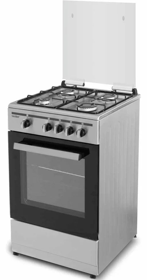 Sauber COCINA SCI41GB 4 Quemadores Gas Butano 50X55 Tapa Cristal Inox