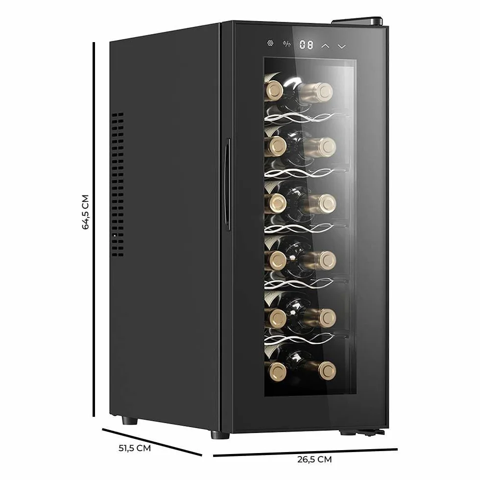 Cecotec Vinoteca 12 botellas Bolero grandsommelier 1230 coolcrystal, Enfriamiento termoeléctrico, Temperatura regulable entre 8º y 18ºC, Control táctil, Display, LED interior, Gas no nocivo.