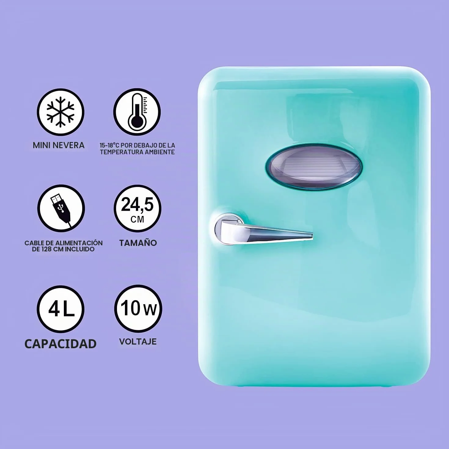 Canal Toys - Mini Fridge - Nevera Portátil - Refrigerador Azul Ideal para Regalo - Neverita con Cable USB y Pegatinas Decorativas - INF037