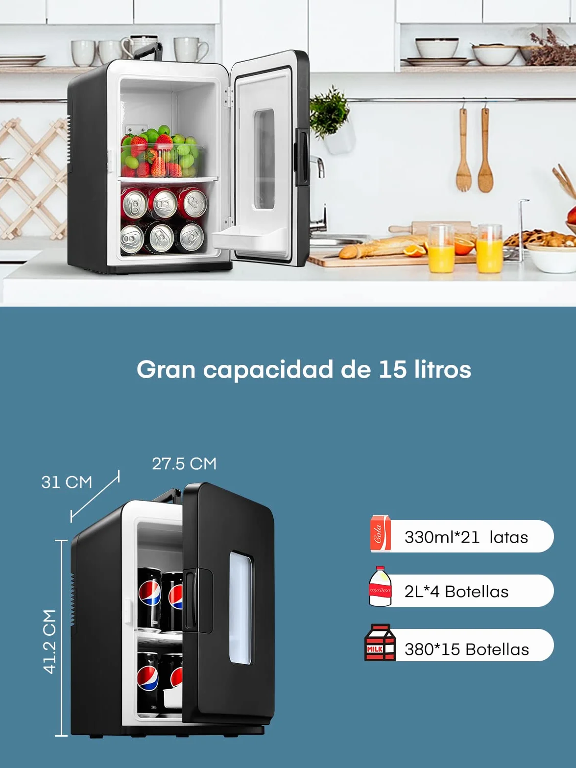 NORTHCLAN Mini Nevera Portatil, 15L Mini Frigorifico, 12V/230V, Funciones Enfriar y Calentar, Mini Frigorífico para Coches, Oficinas y Dormitorios, Cosméticos y Cervezas, Modo Max y ECO, Negro