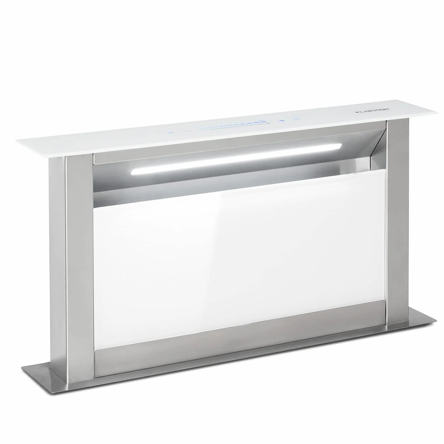 Klarstein Royal Flush Eco 60cm - Campana extractora retráctil, 576 m³/h, Touch-To-Slide, LED, eficiencia energética A++, acero inoxidable y cristal, recirculación/extracción de aire
