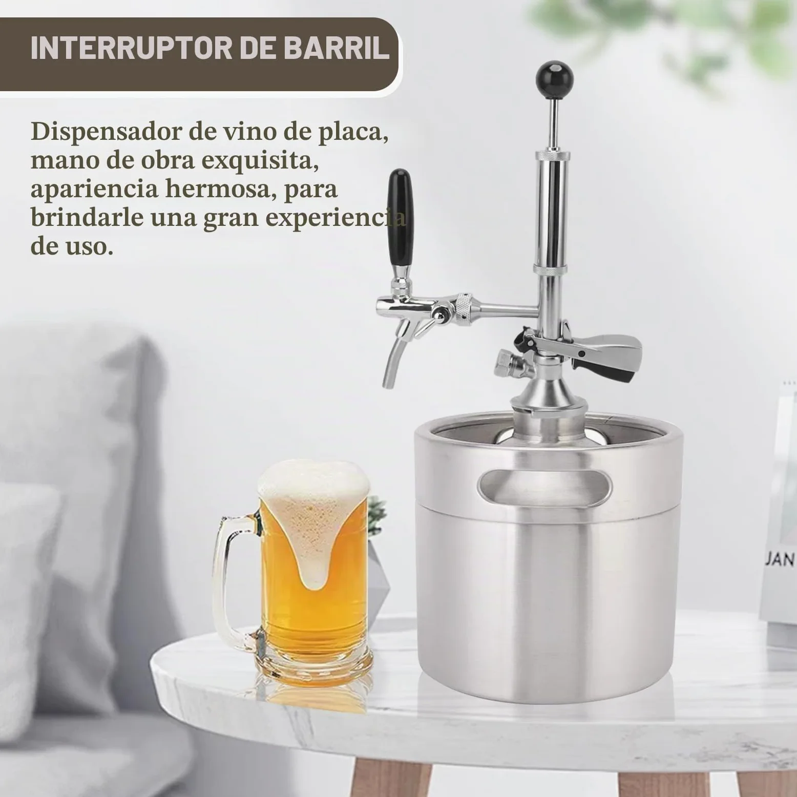 Bomba de cerveza de 4 pulgadas, grifo de cerveza de acero inoxidable, kit de grifo con bomba de aire y distribuidor, grifo de pistón para conexiones de barril, bomba de barril, perfecto para picnics y