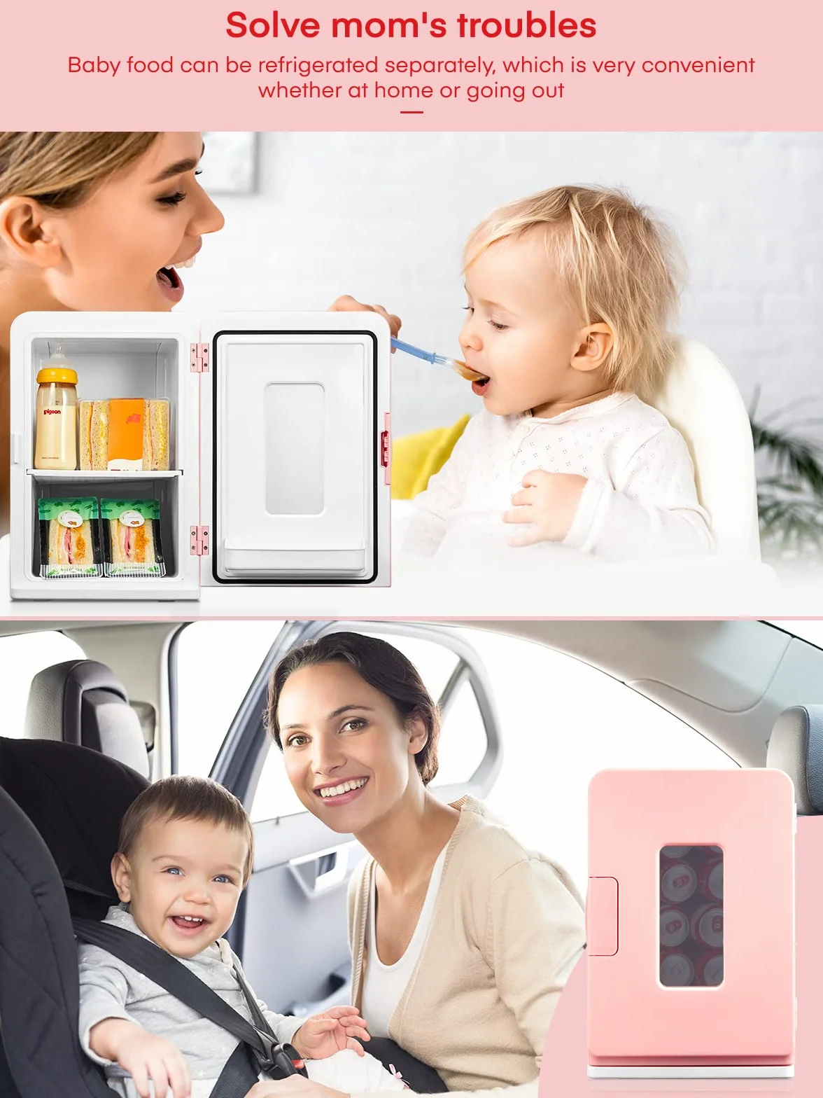 NORTHCLAN Mini Nevera Portatil, 15L Nevera Pequeña, 12V/230V, Funciones Enfriar y Calentar, Mini Frigorífico para Coches, Oficinas y Dormitorios, Cosméticos y Cervezas, Modo Max y ECO, Rosa