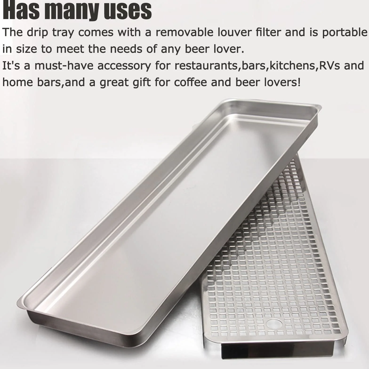 Bandeja de goteo de acero inoxidable para Kegerators, diseño rectangular de montaje en superficie, sin drenaje, ideal para barras del hogar y mini neveras, 40 cm