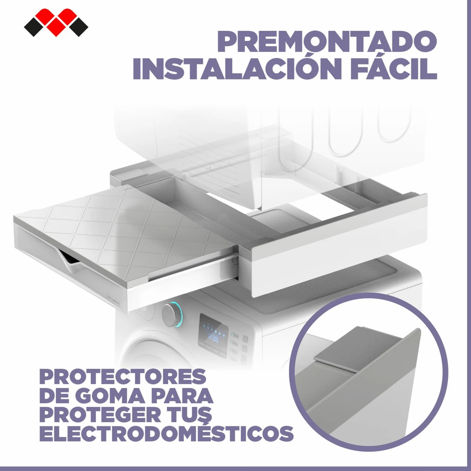 Meliconi Torre Duo, Kit Apilamiento Lavadora Secadora 2 en 1 | Premontado, con Estante de Apoyo y Compartimento de Almacenamiento, Cinta de Seguridad, Capacidad 250kg, Made in Italy, Negro