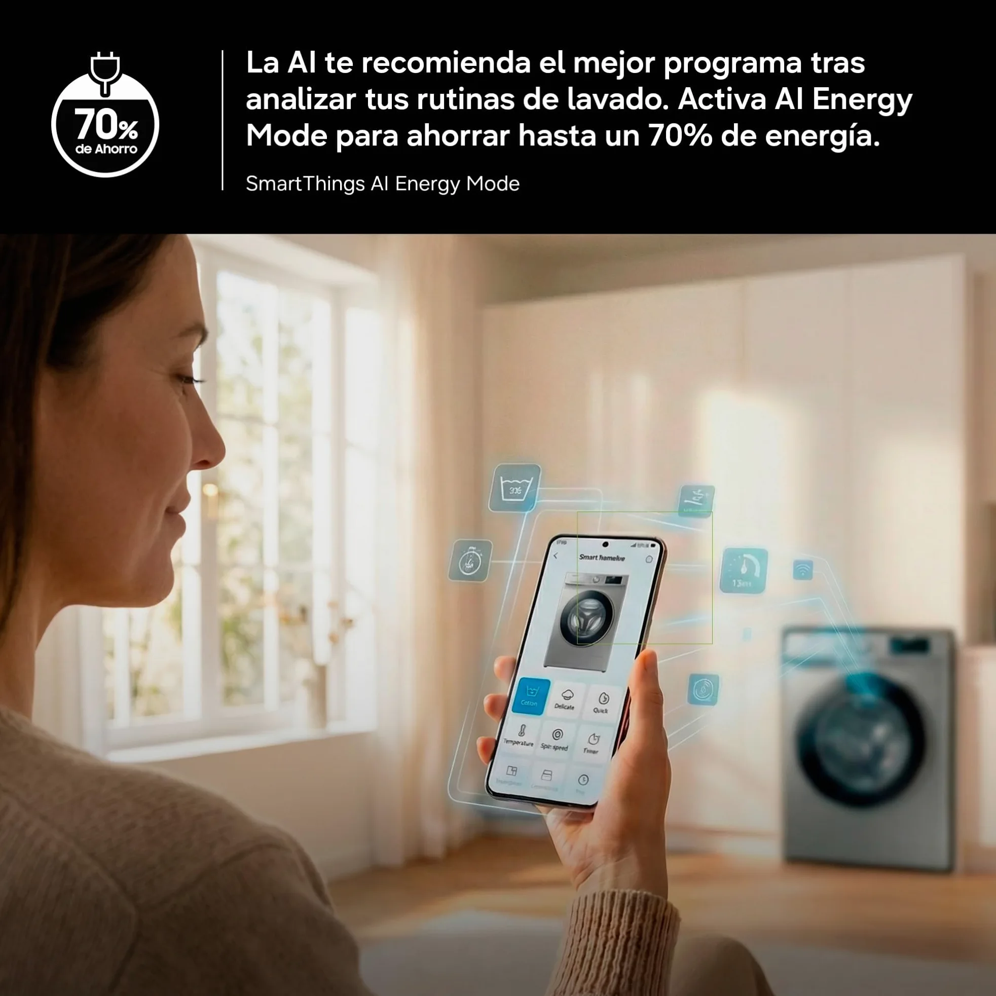 Samsung Lavadora Carga Frontal 9Kg Clase A-10% WW90DG6U85HHU3 | Autodosificación, Ahorra hasta un 70% de energía con inteligencia artificial, Tecnología AI EcoBubble, Programa Super Speed