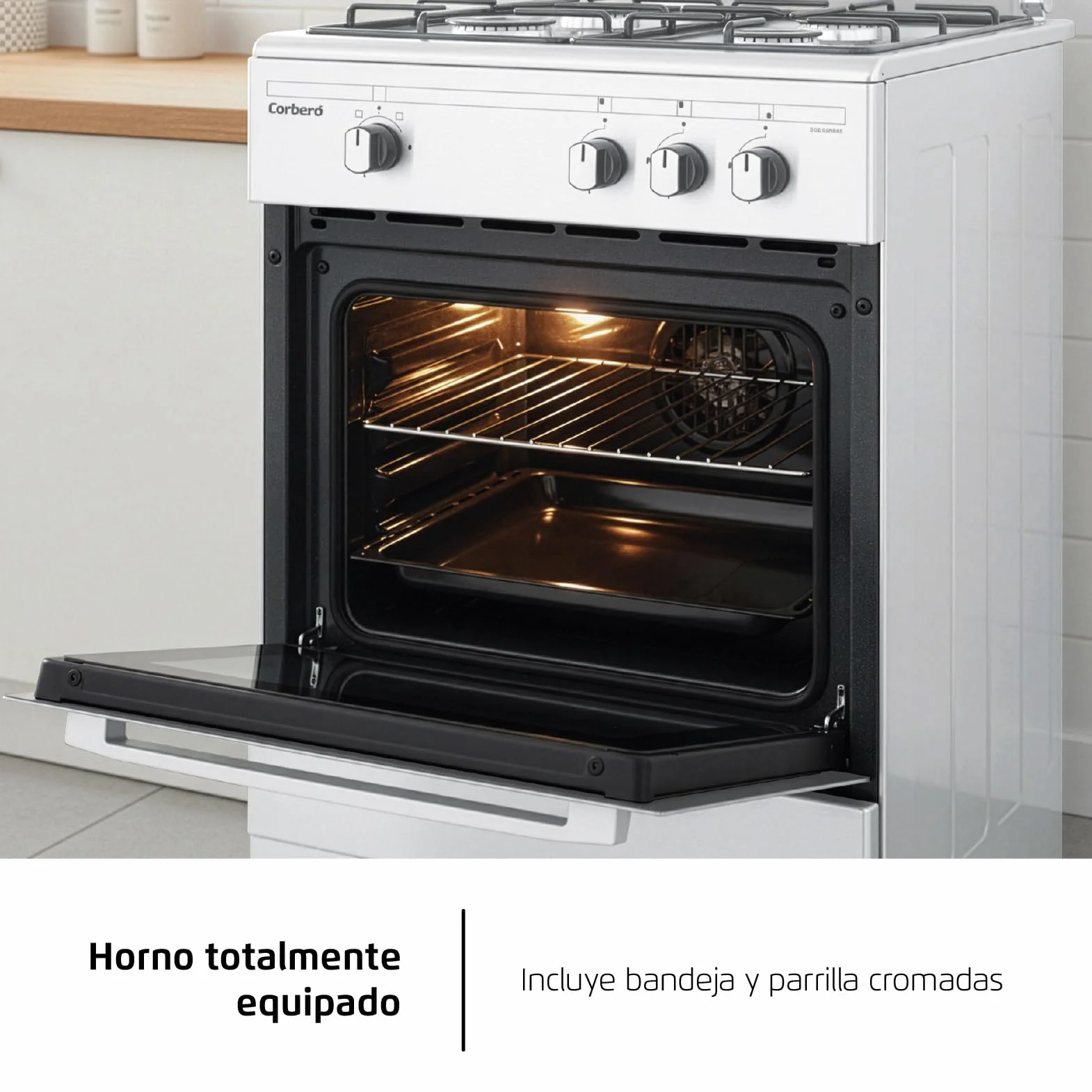 Corberó Cocina Gas Plus CCSF35020BW 3 Fuegos Horno 43 L Doble Puerta Cristal Blanco
