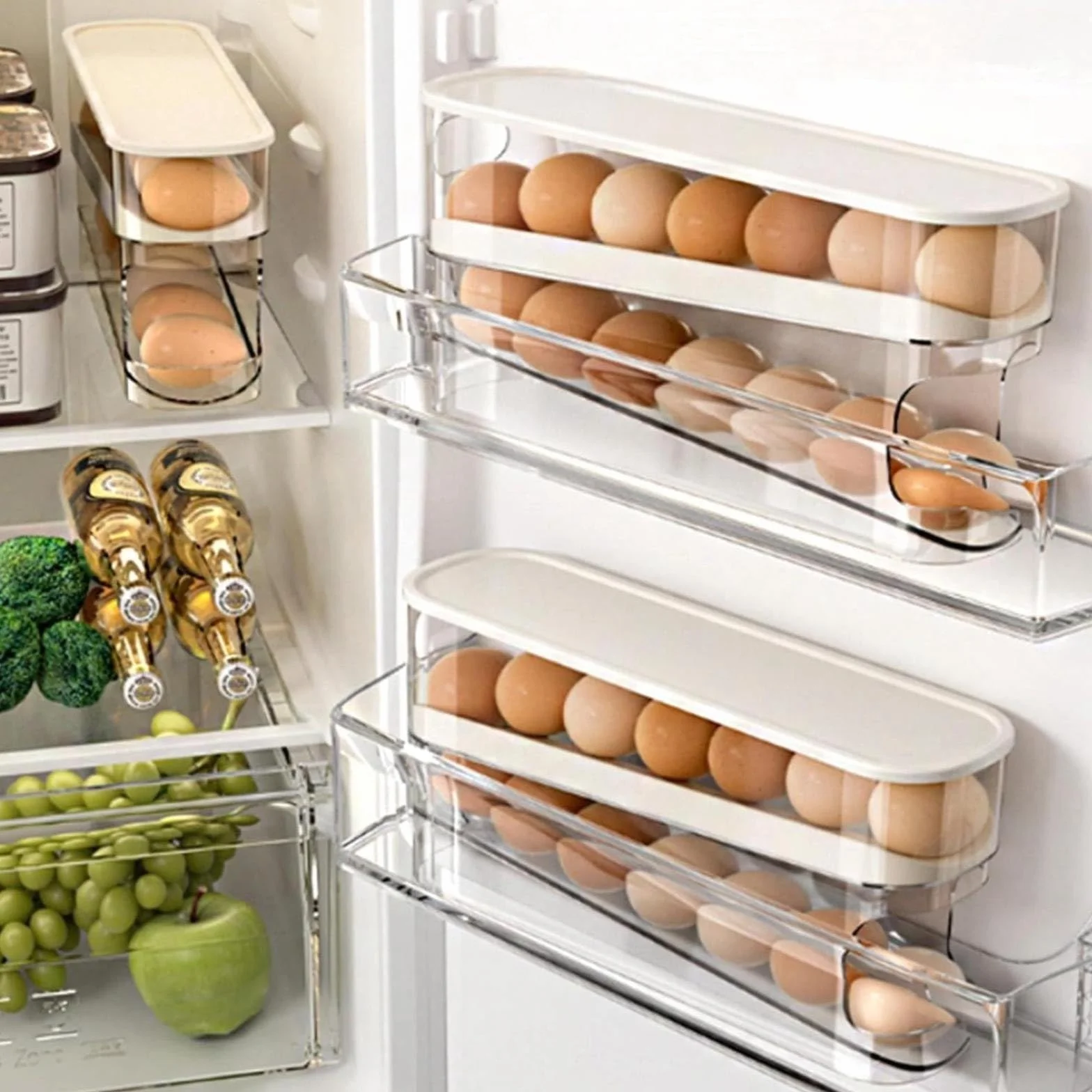 Rejilla for huevos con ruedas automáticas, refrigerador, caja de almacenamiento for, dispensador que ahorra espacio, compatible, rejilla for for cocina, gabinete encimera(2pcs)