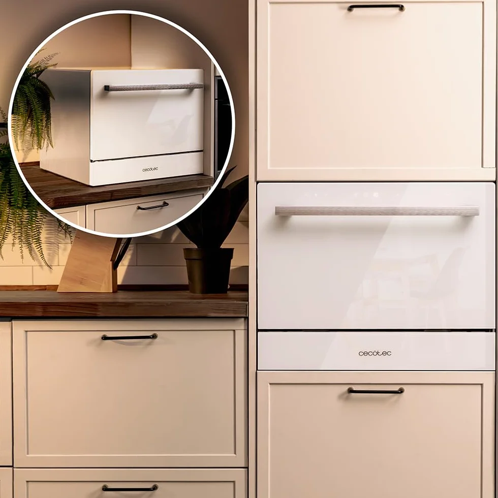 Cecotec Lavavajillas Compacto 6 Cubiertos Bolero Aguazero 2400 White Glass. 1380W, Acabado Cristal Blanco, 5 Programas, Control Panel Táctil, Programable hasta 24h, Child Lock y Cesta para Cubiertos