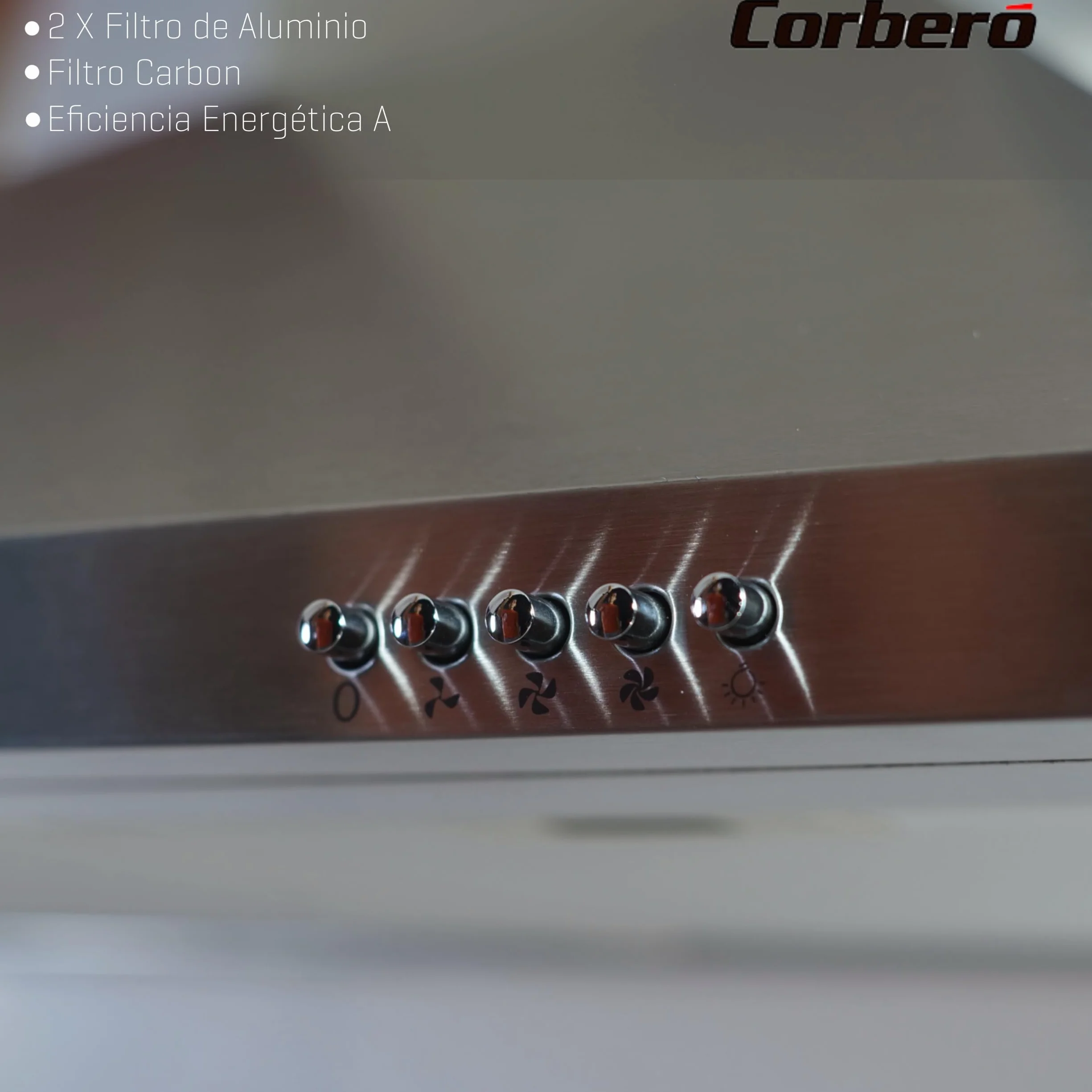 Corberó Campana Extractora Pirámide 70 cm 621,71 m3/h 168W 3 Velocidades Luz LED Inox