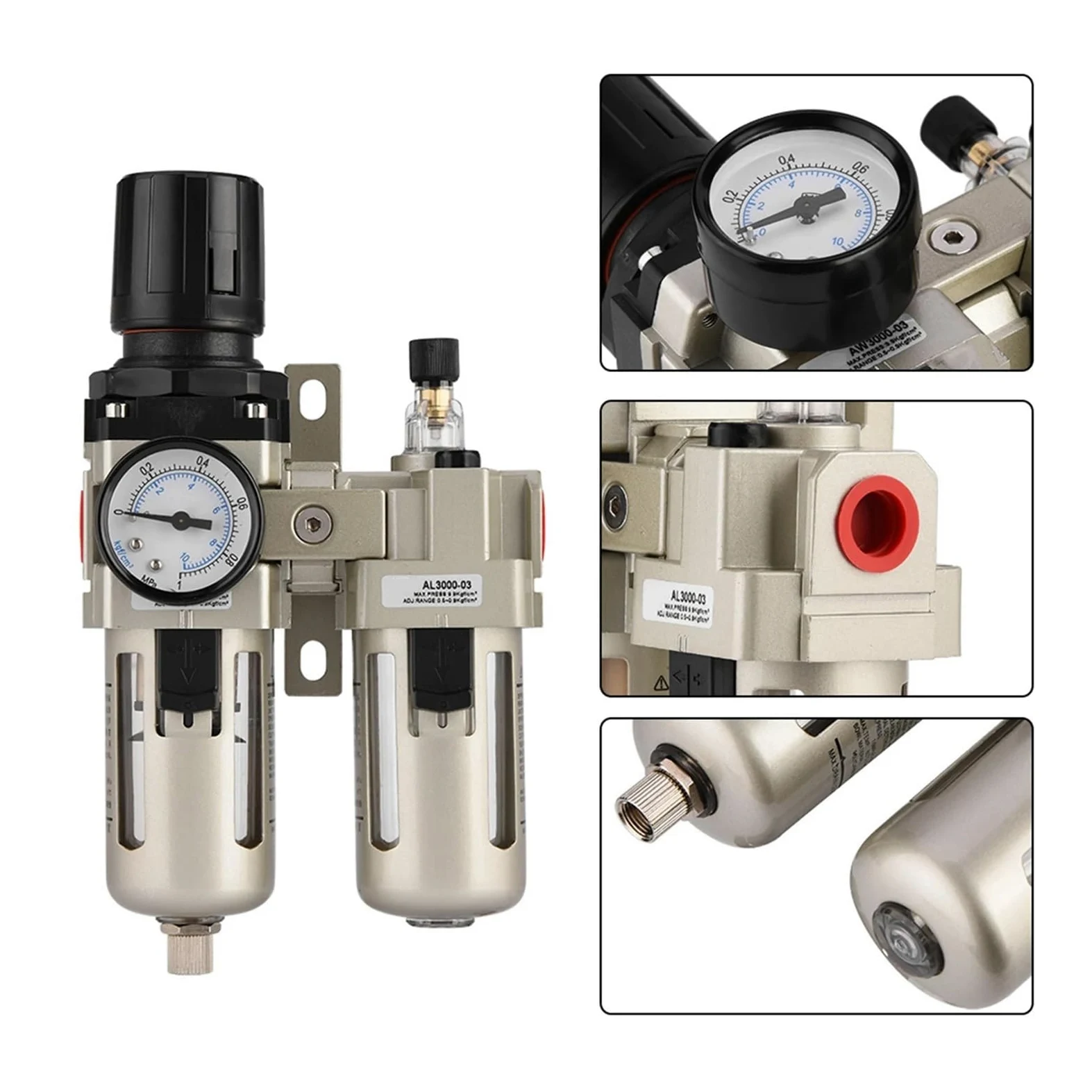 1 unidad AC3010-03 regulador de presión de aire comprimido de aleación de aluminio trampa de humedad filtro de agua 3/8 "con manómetro