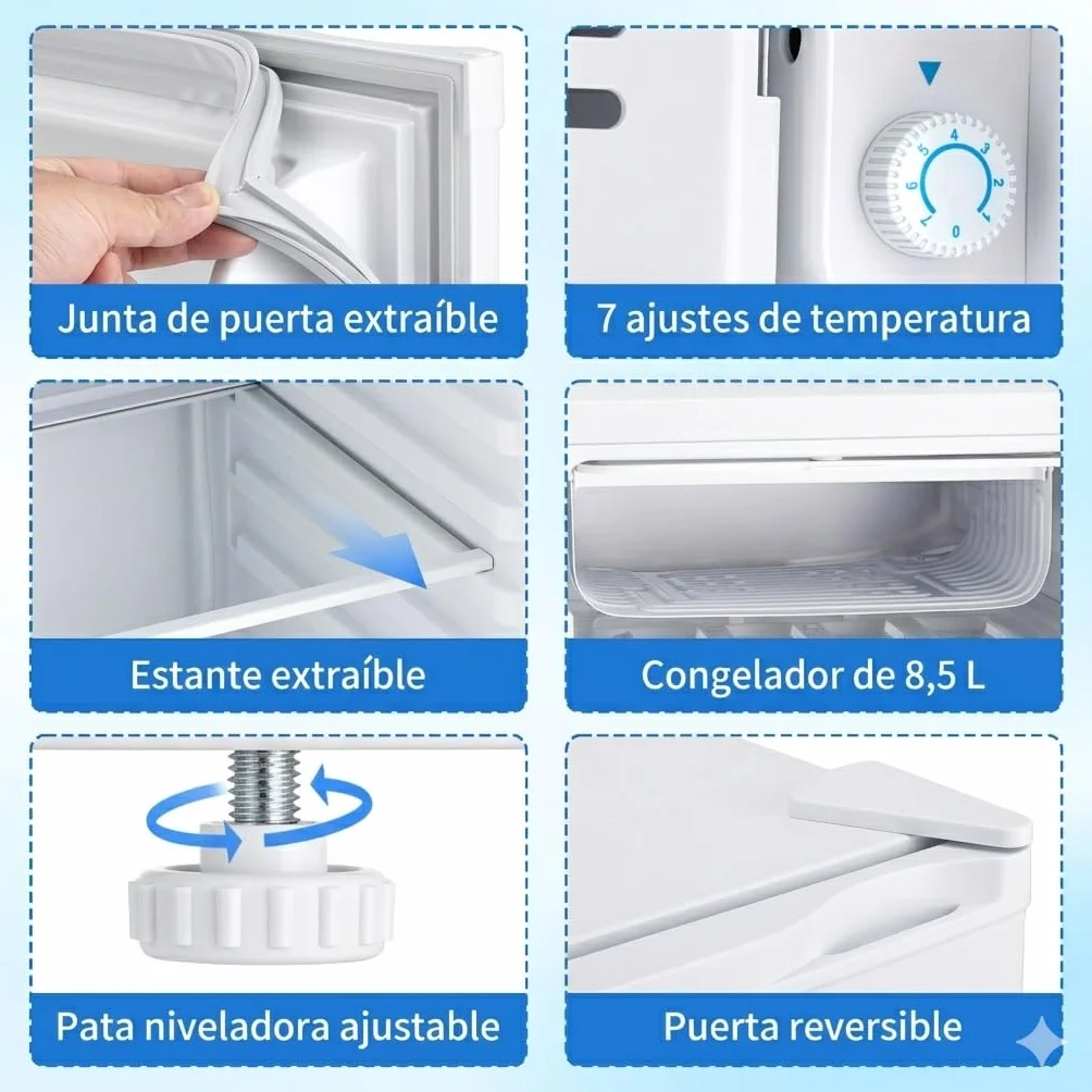 Mini Frigorífico 91L, Frigorífico pequeño una puerta, termostato ajustable, bajo ruido, blanco