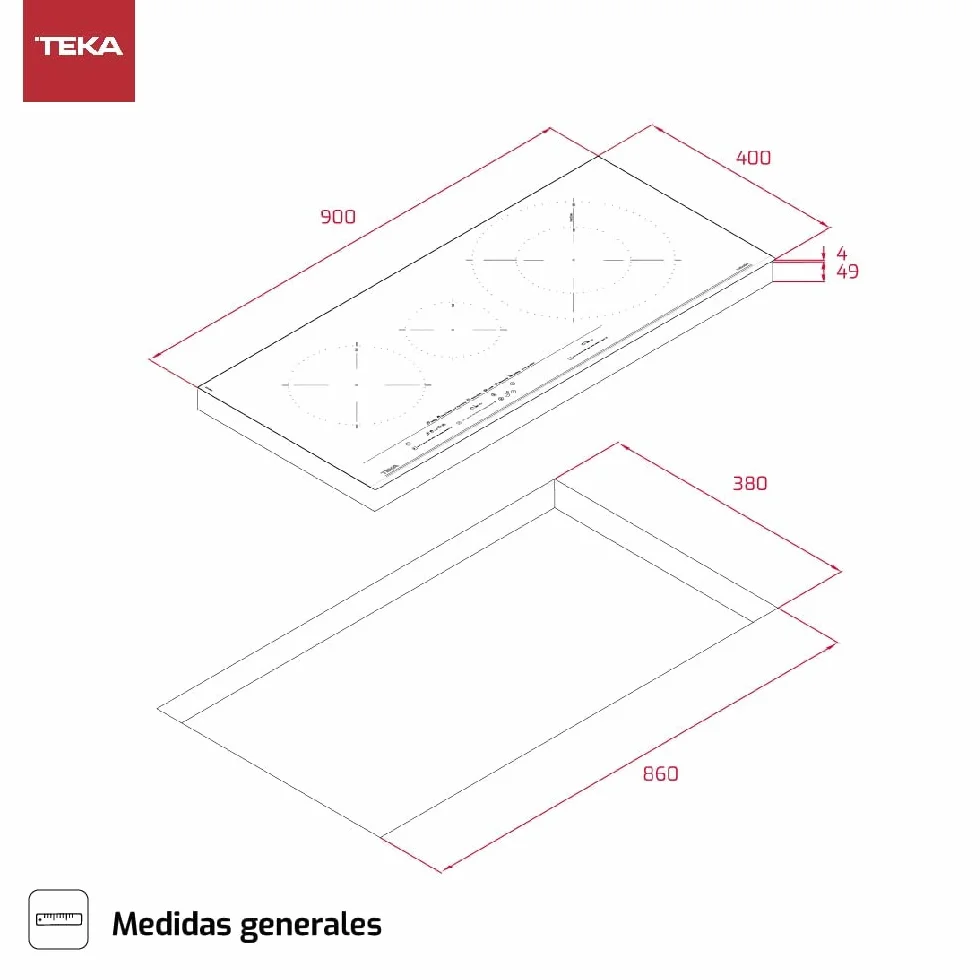 TEKA Placa de Inducción 90 cm, 3 Zonas, Control Táctil MultiSlider, Power Plus, Stop & Go, Zona Paellera XL, Modelo IZC 93320 MST