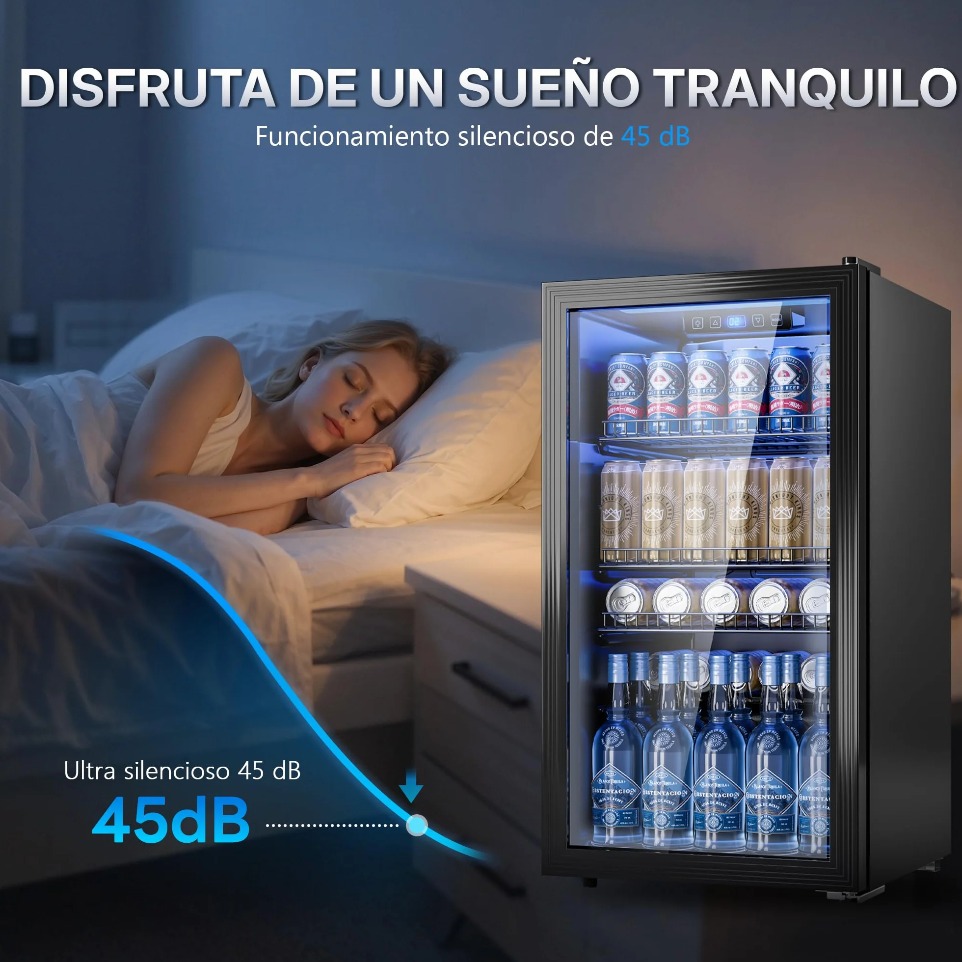 TRIUMPHKEY Frigorífico para Bebidas 90L con Puerta de Vidrio, Capacidad para 128 Latas, Estantes Ajustables para Cerveza, Vino y Refrescos, Mini Nevera Ideal para Hogar, Bar y Oficina