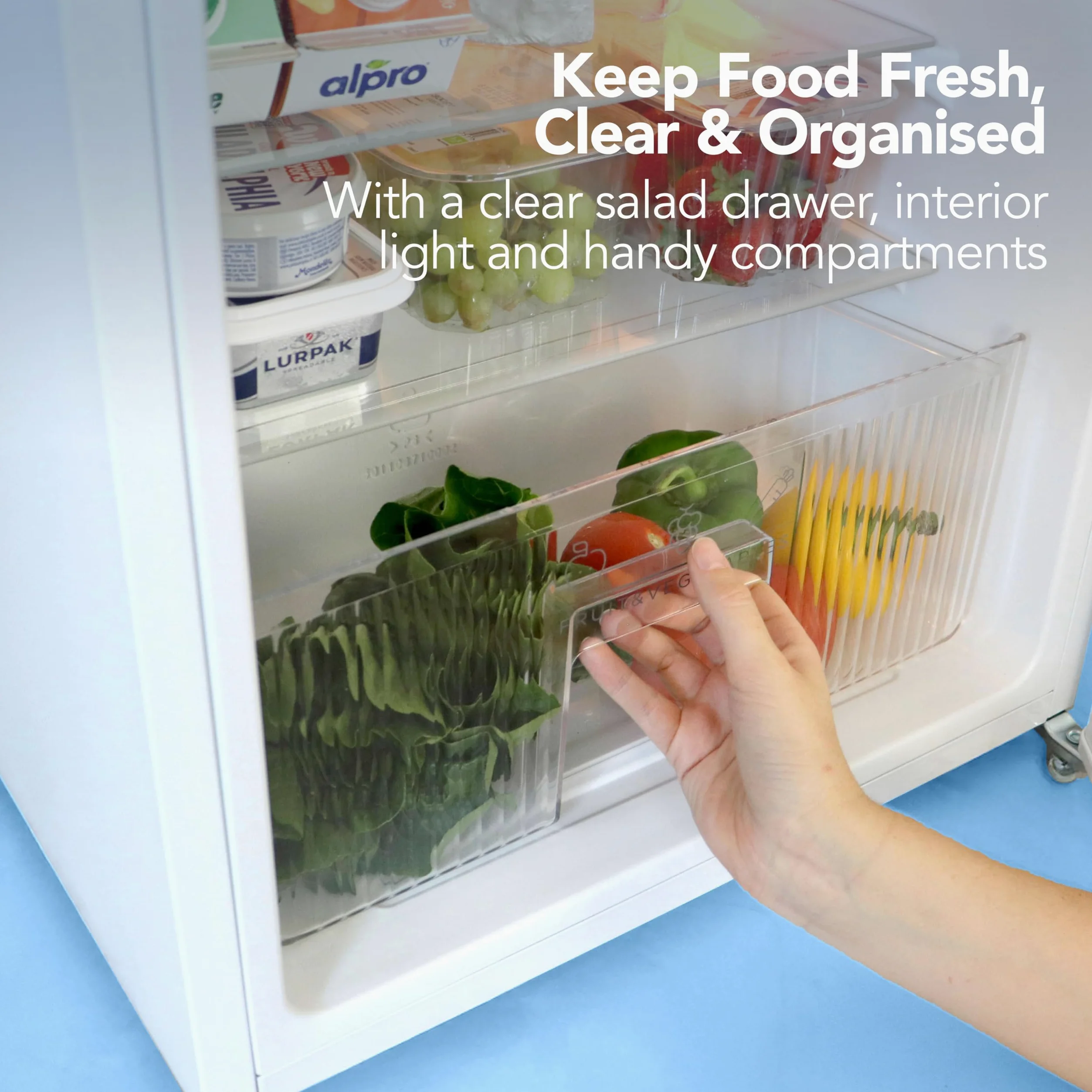 Igenix Ig347 Ancha autoportante Debajo del congelador de refrigerador con 2 estantes y 1 cajón Ensalada, Puerta Reversible, 47 cm, Color Blanco