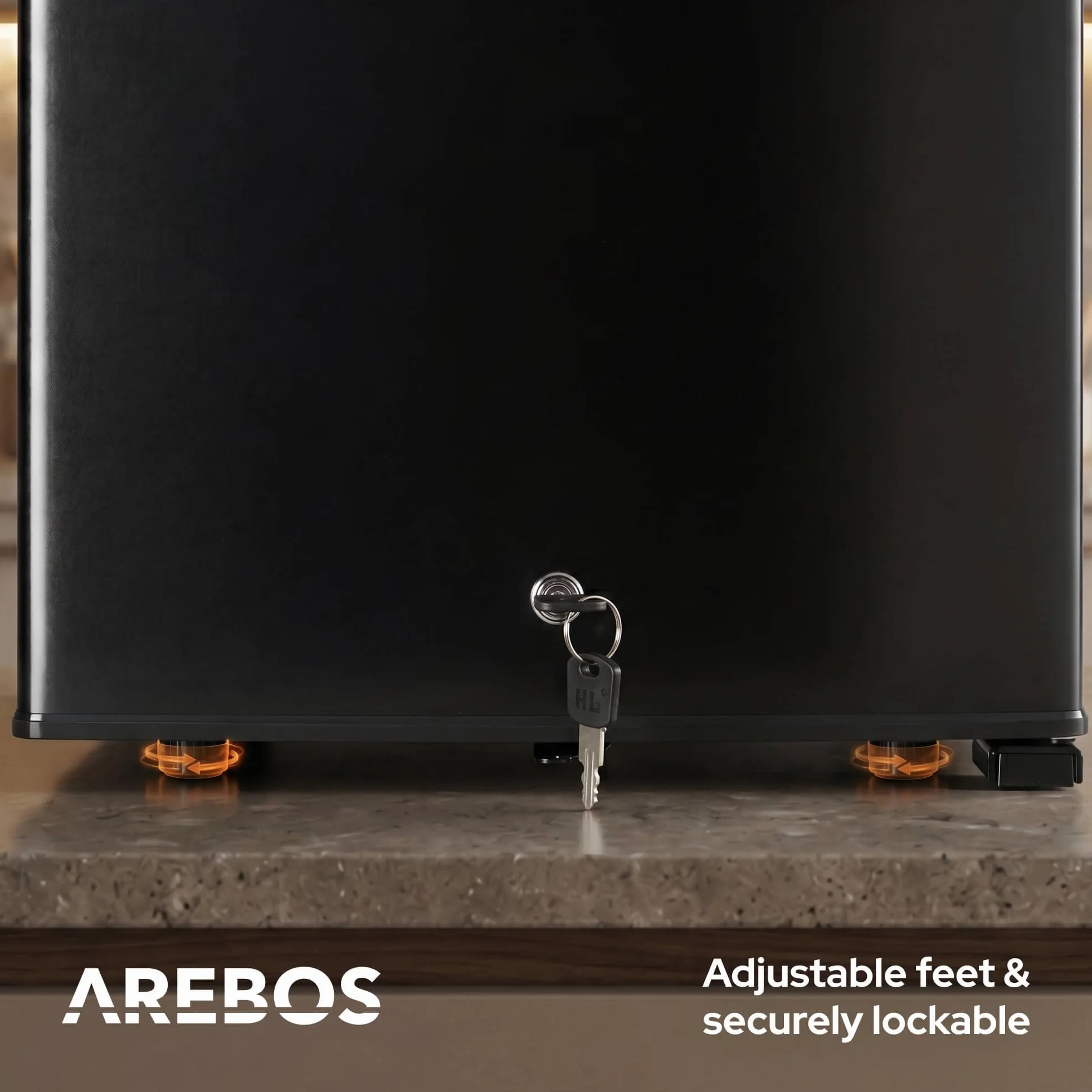 Arebos Mini Frigorífico 40L | Mini Bar Silencioso ≤27 dB | Nevera Compacta con Cerradura, LED y Temperatura Ajustable 5–18 °C | Frigorífico Oficina | Negro