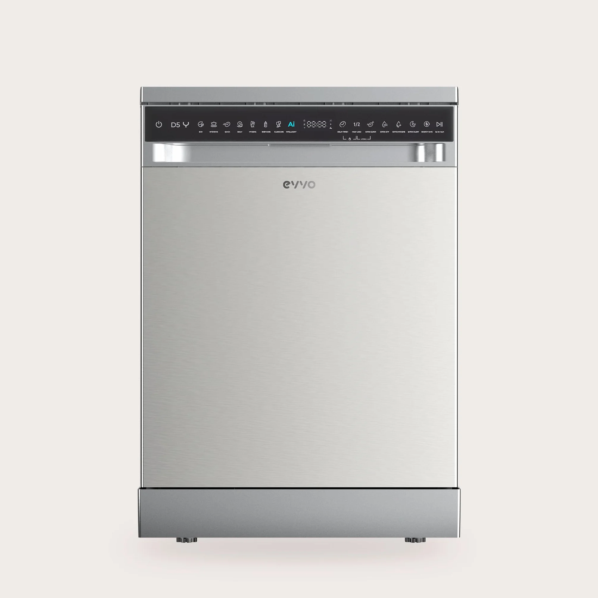 Lavavajillas EVVO D5Y 16 cubiertos 45 dB 8 programas libre instalación 60 cm Inox