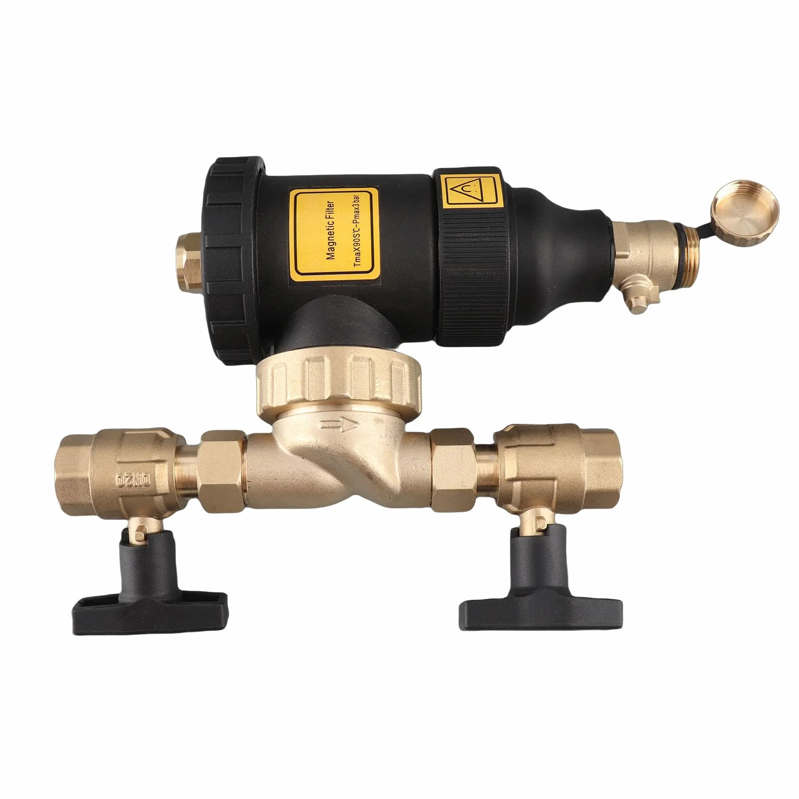 Filtro Magnético para Caldera, Conector de Latón de 3/4 de Pulgada, Filtro de Precisión de Filtrado de 5 M con Divisor Magnético y Válvula de Drenaje de Manguera, Ideal para Sistemas de