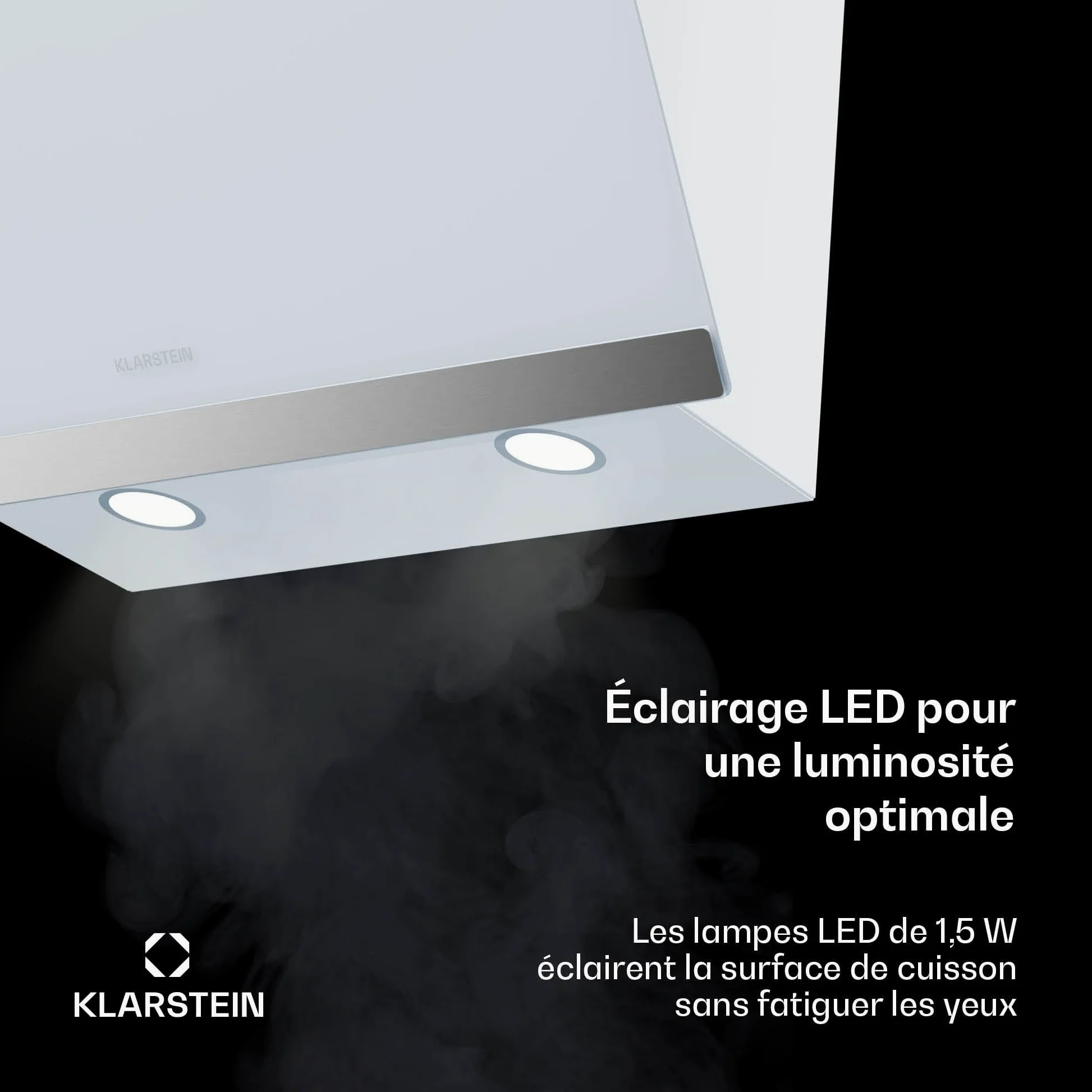 Klarstein FlashLine Campana extractora - 60cm campana cocina decorativa, pantalla táctil, 578 m³/h, a++ eficiencia energética, iluminación led, silenciosa 34,5 db, blanca, conductos & recirculación