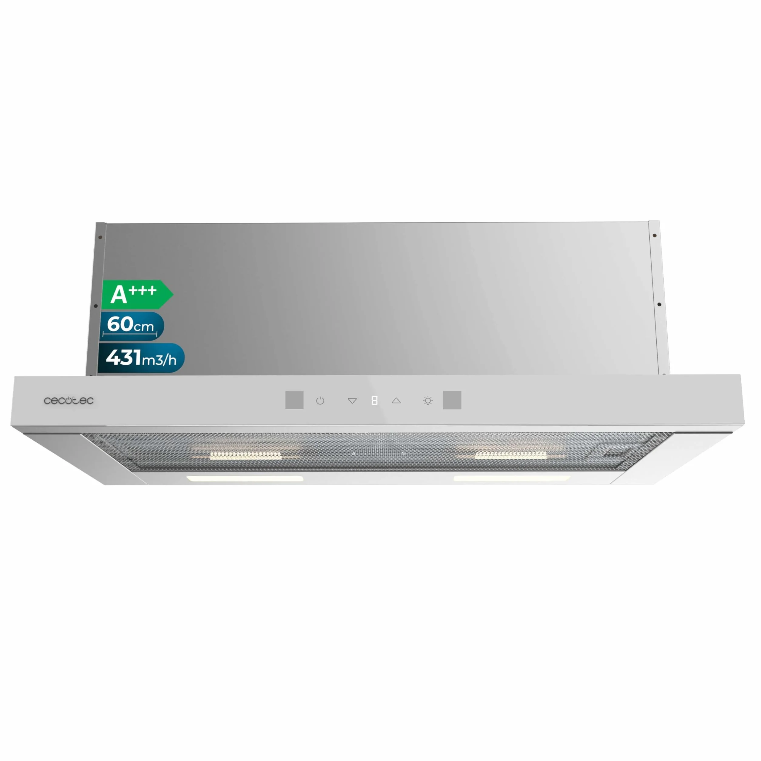 Cecotec Campana Extractora 60cm Telescópica Bolero Flux TLT 604400 Glass White A+++ 431,2m³/h Motor DC Control Táctil