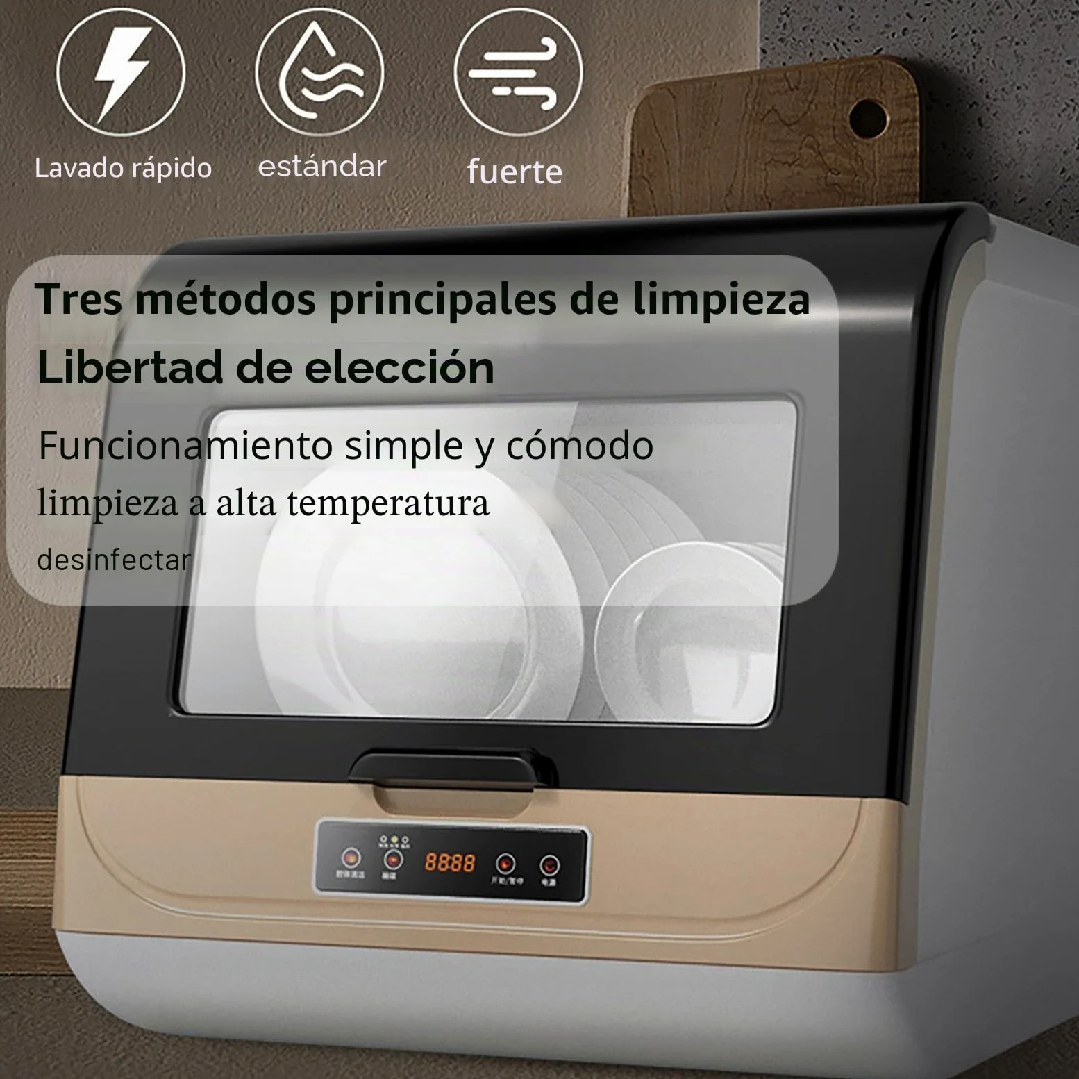 Inteligente automático Mini lavavajillas doméstico,Lavavajillas de encimera,Pantalla LED,3 Programas,Desinfección 360 ° Limpieza,Cuidado de Bebés y lavado de Fruta