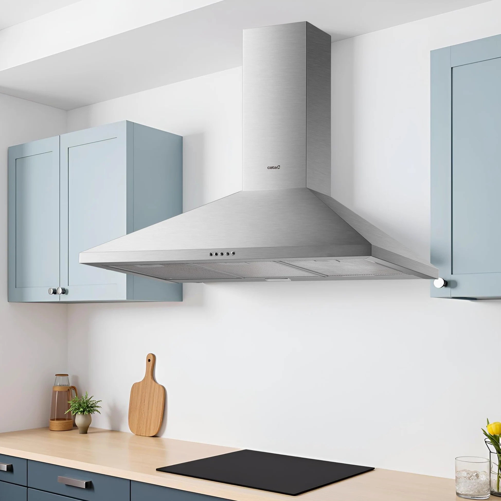Cata Campana Extractora VZX 9000 X/A Campana de Pared Decorativo 90 cm Capacidad de Extracción de 510m3/h 3 niveles de Potencia Acabado en Acero Inoxidable