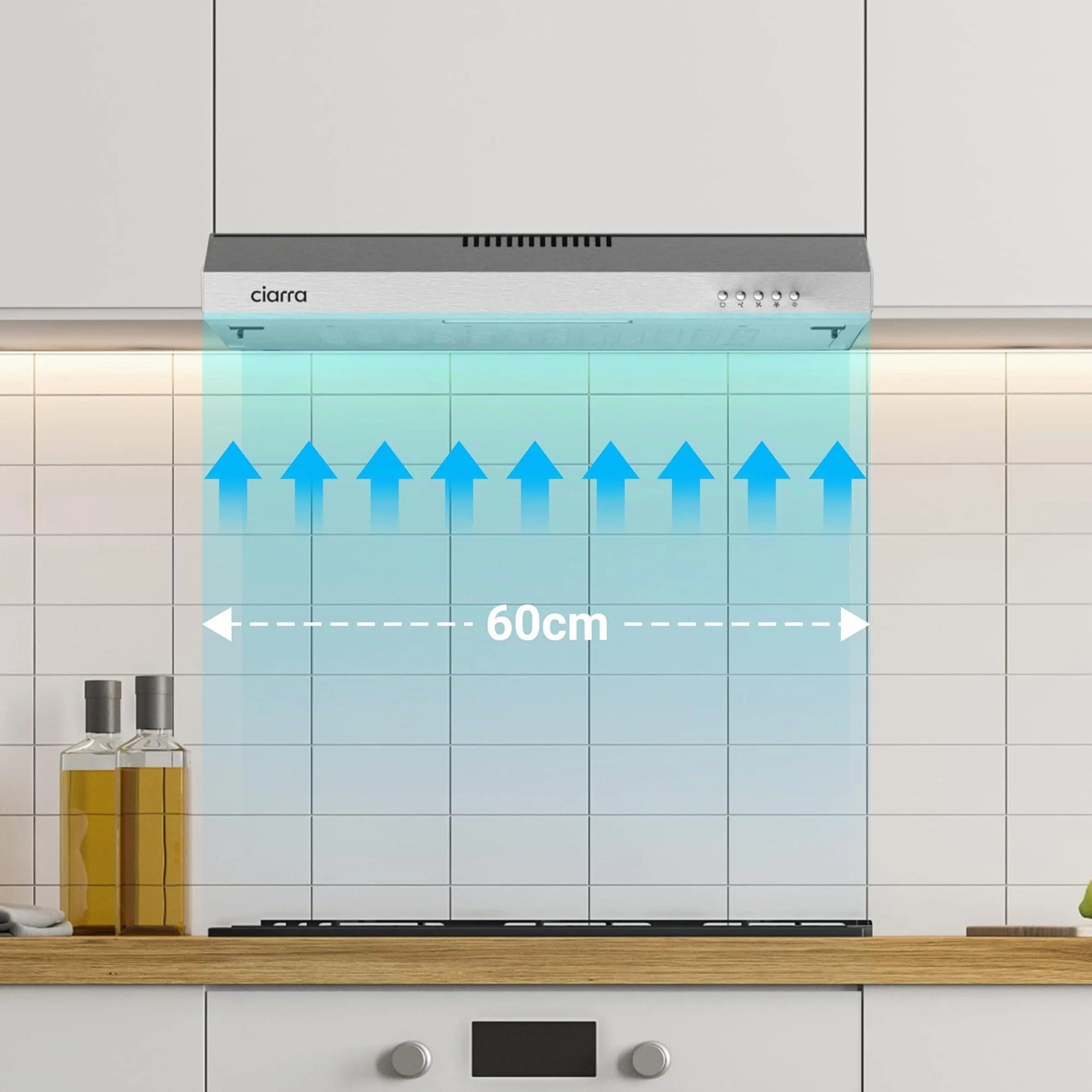 CIARRA CBCS6903 Campana Extractora 60 cm, Bajo Mueble, con Filtro de Carbón | CBCF001 Potencia Succión 220m³/h 75W 3 Velocidades de Extracción Bajo Consumo Extractor Cocina